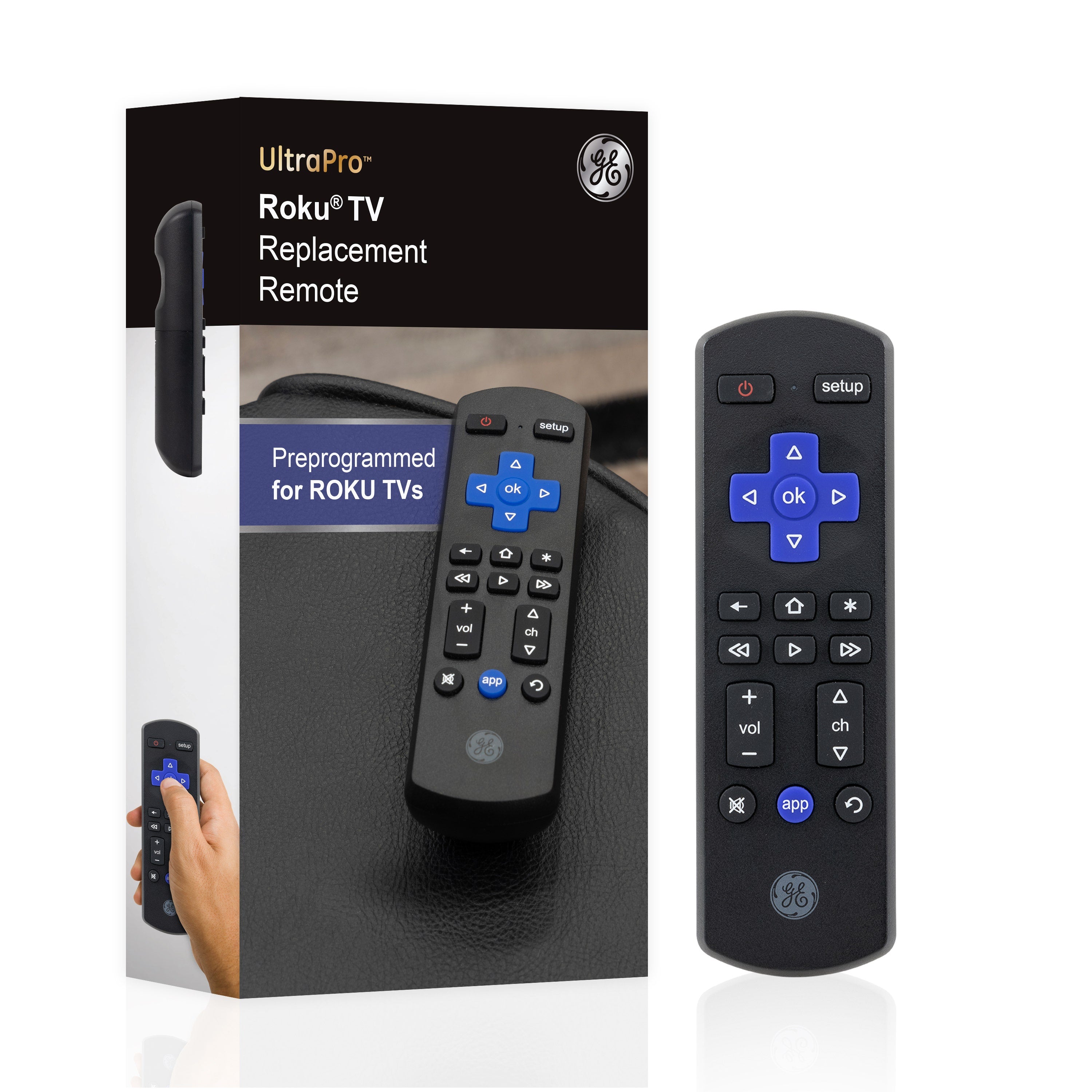 GE Roku TV Replacement Remote, Black