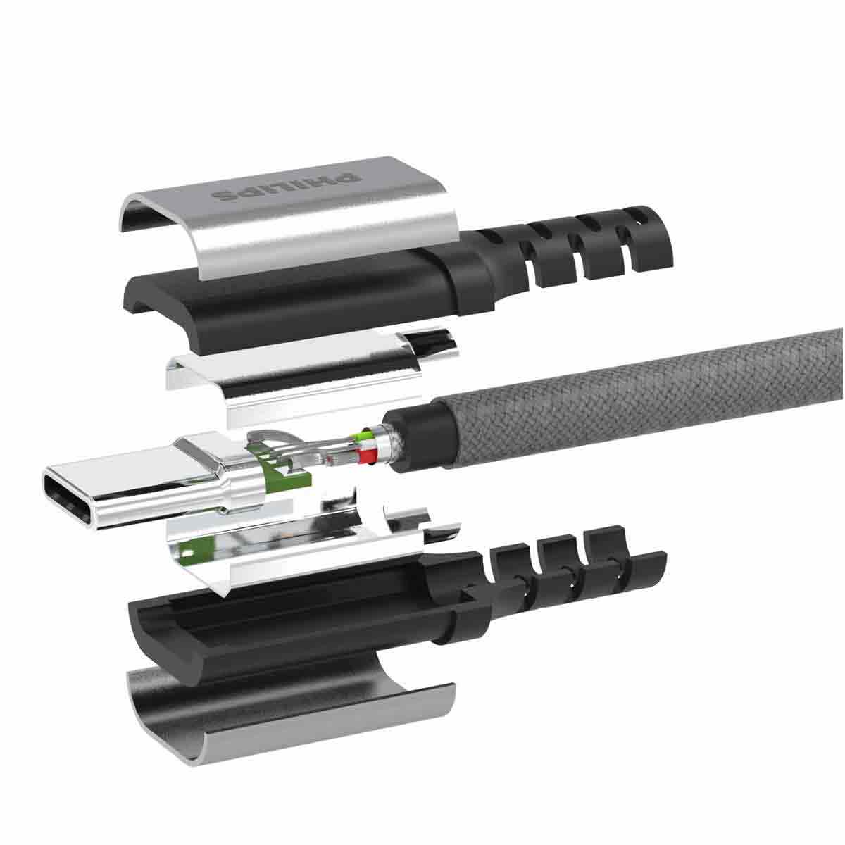 Philips Elite 6ft. USB-C Braided Charging Cable with Aluminum Connectors, Silver