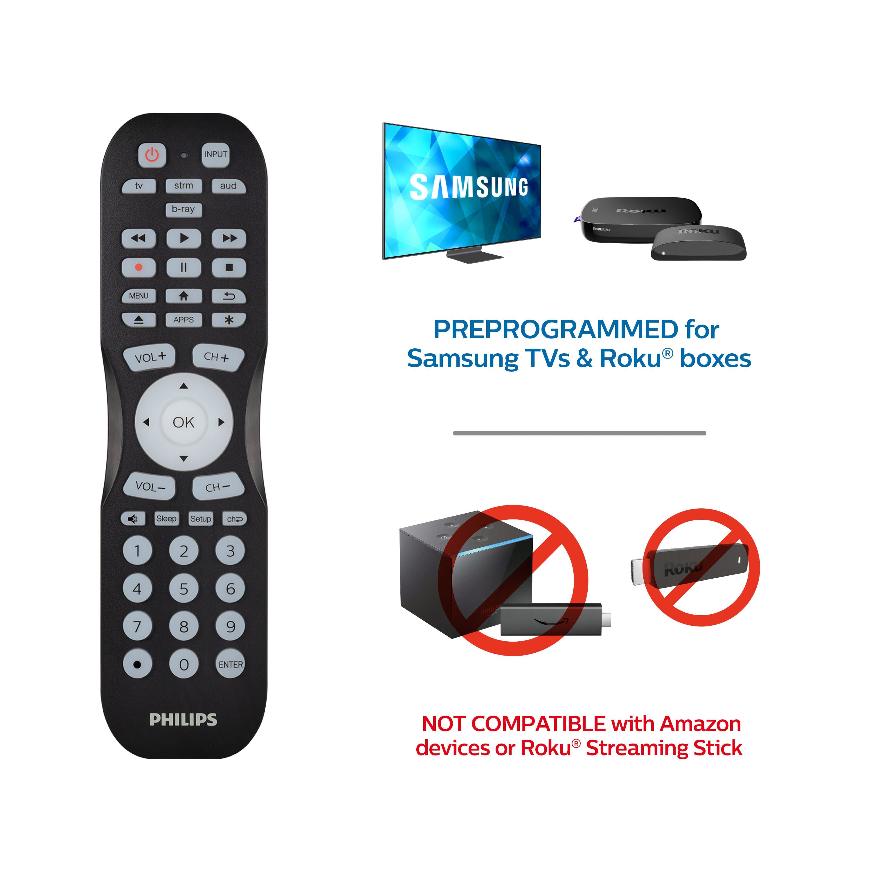 Philips 4-Device Backlit Universal Remote With Find-It Feature, Black