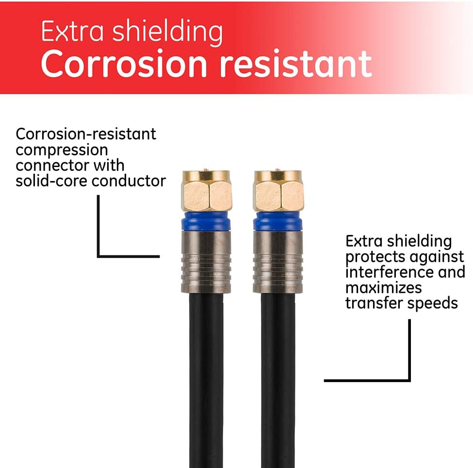 GE-branded RG6 Quad-Shield Coax Cable, 100ft., Black