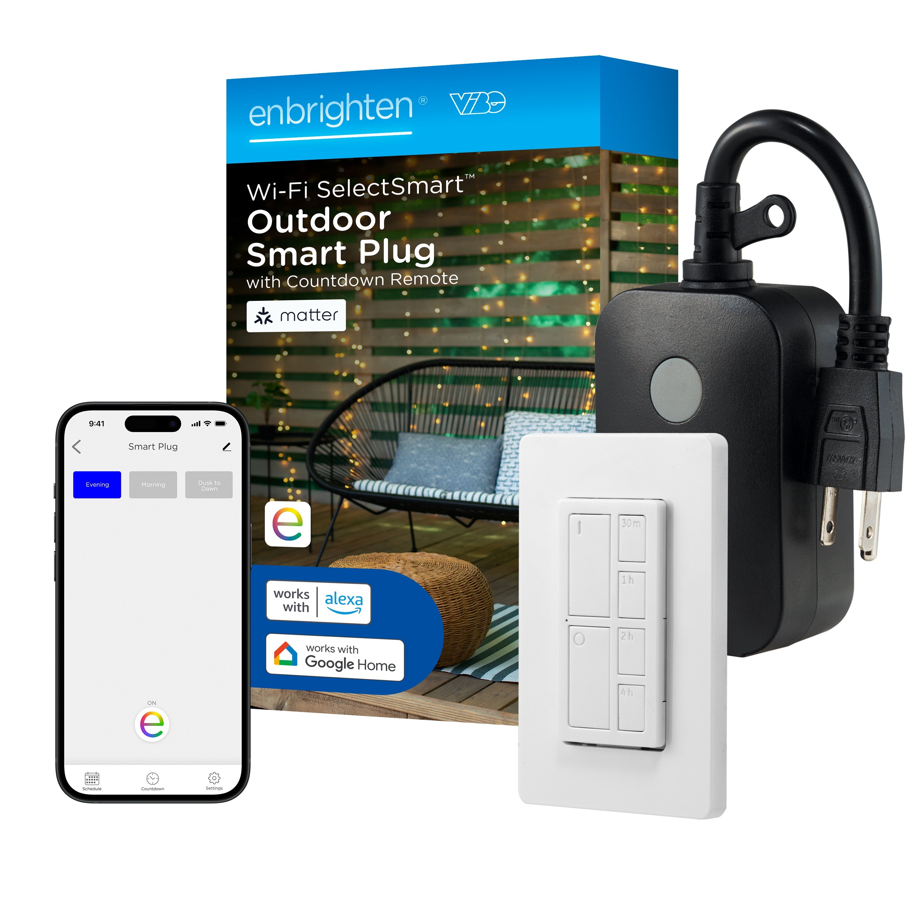 Enbrighten VIBE WiFi Matter Outdoor Smart Plug with Countdown Remote
