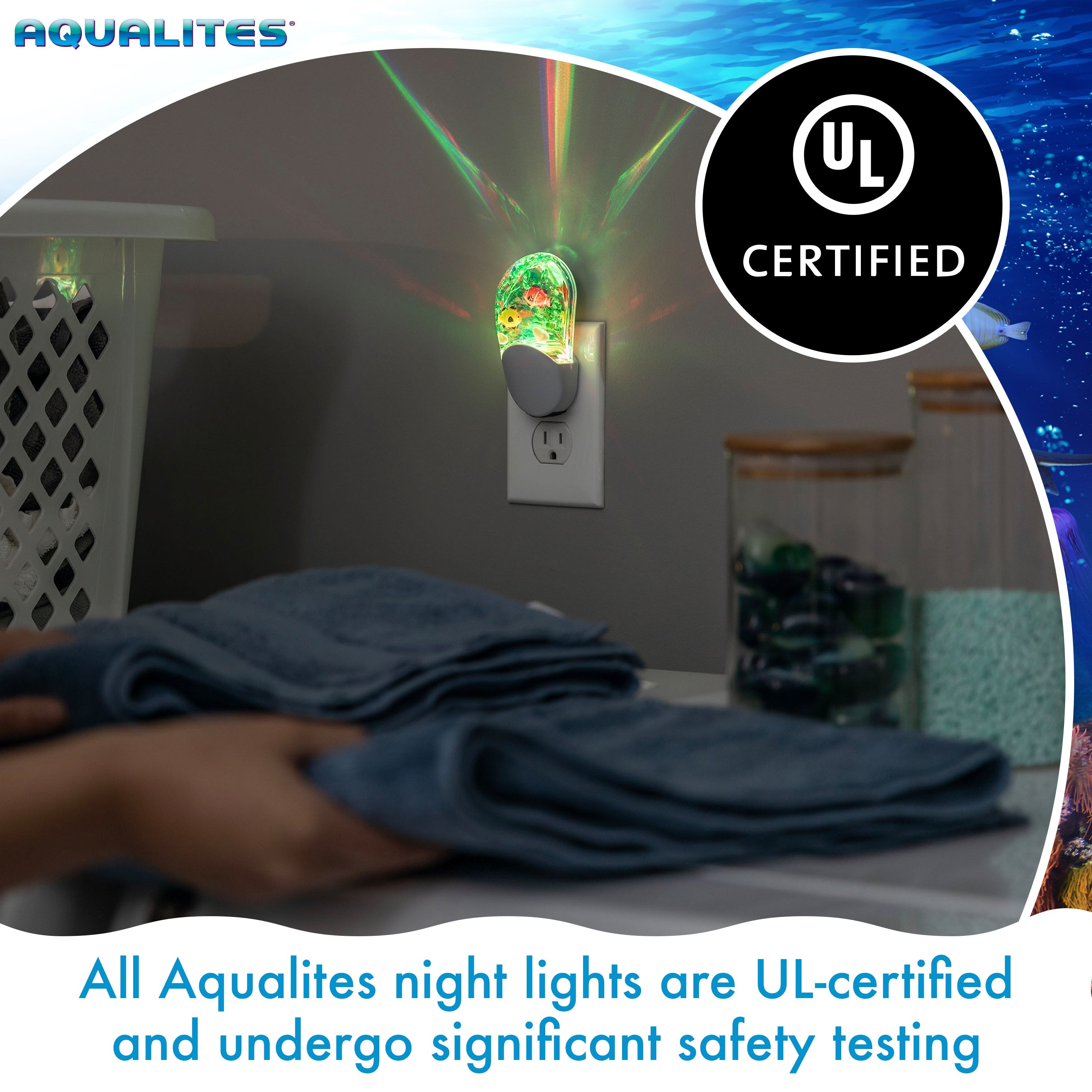 Jasco Aqualites Tropical Fish Light Sensing Plug-In Color-Changing LED Night Light, White