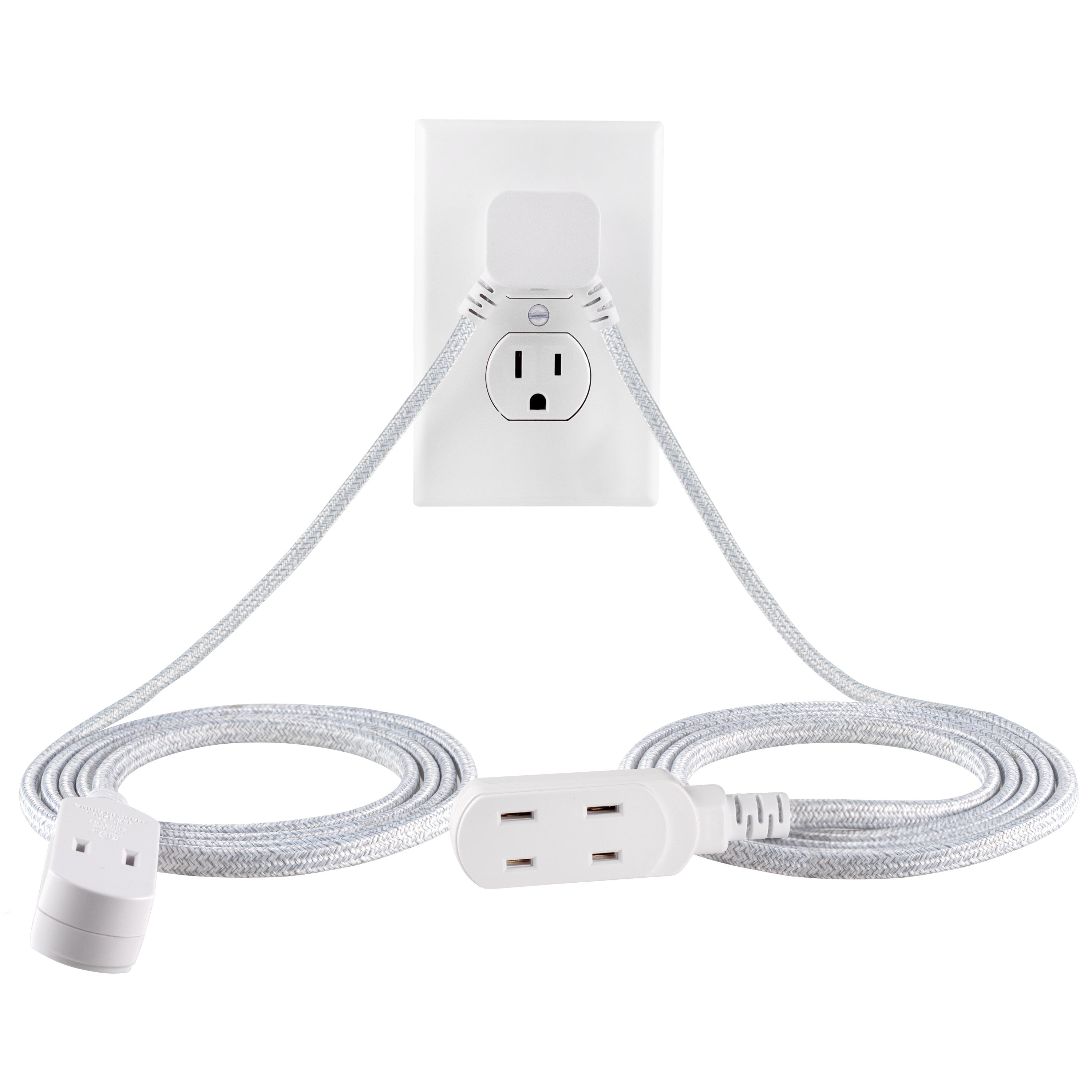 Cordinate 3-Outlet 12ft. Dual Split Extension Cord Braided, Indoor, White