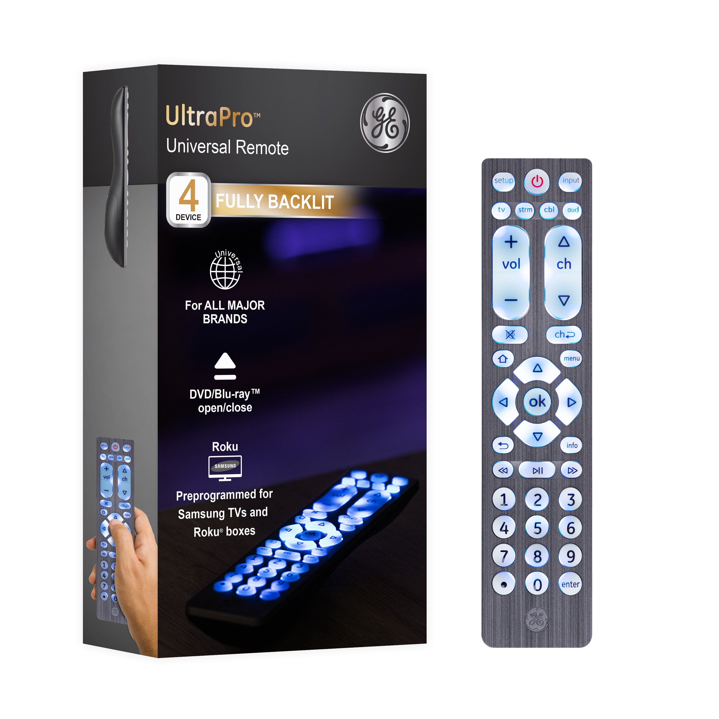GE 4-Device Backlit Universal Remote Control, Brushed Graphite
