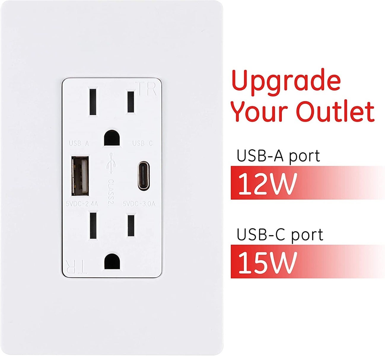 GE UltraPro 2-Outlet 1-USB-C 1-USB Tamper Resistant Receptacle with Changeable Faceplates, White/Almond