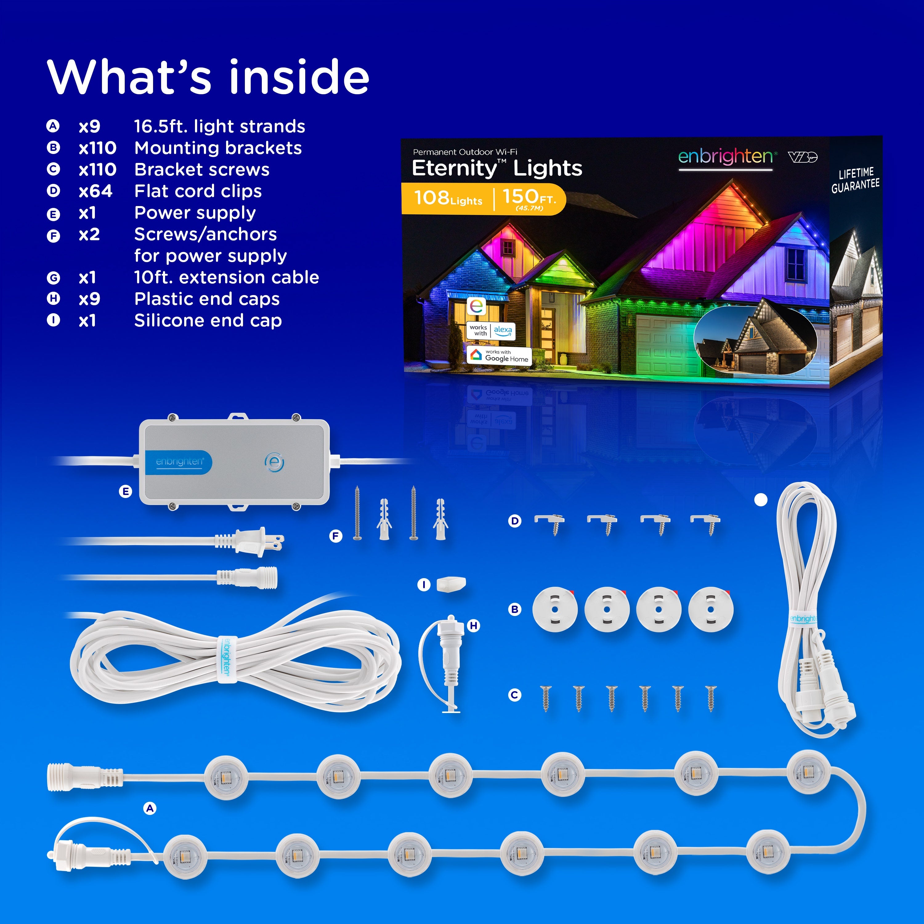 Enbrighten WiFi VIBE Color-Changing Permanent Outdoor Eternity Eave Lights, 108 Lights, 150ft. White