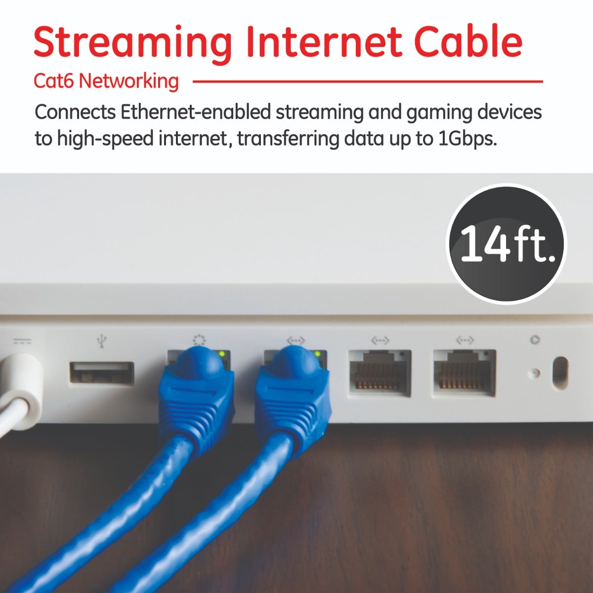 GE Pro 14ft. Cat6 Ethernet Internet Cable, Blue