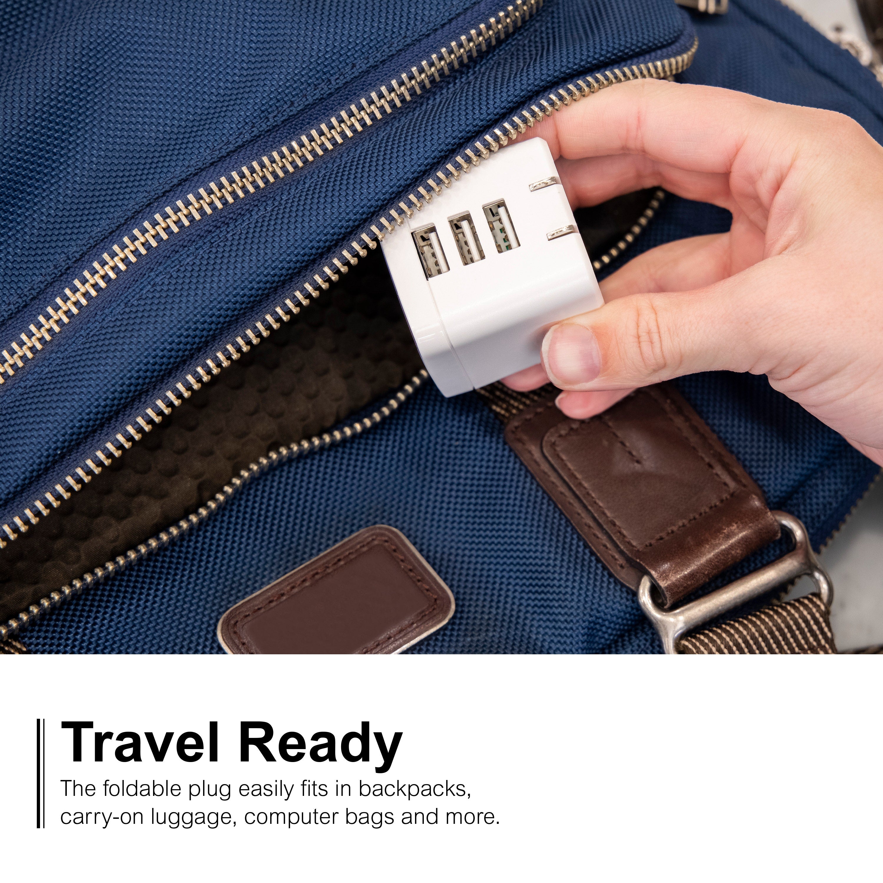 GE UltraPro 3-USB Wall Charger with Foldable Plug, White