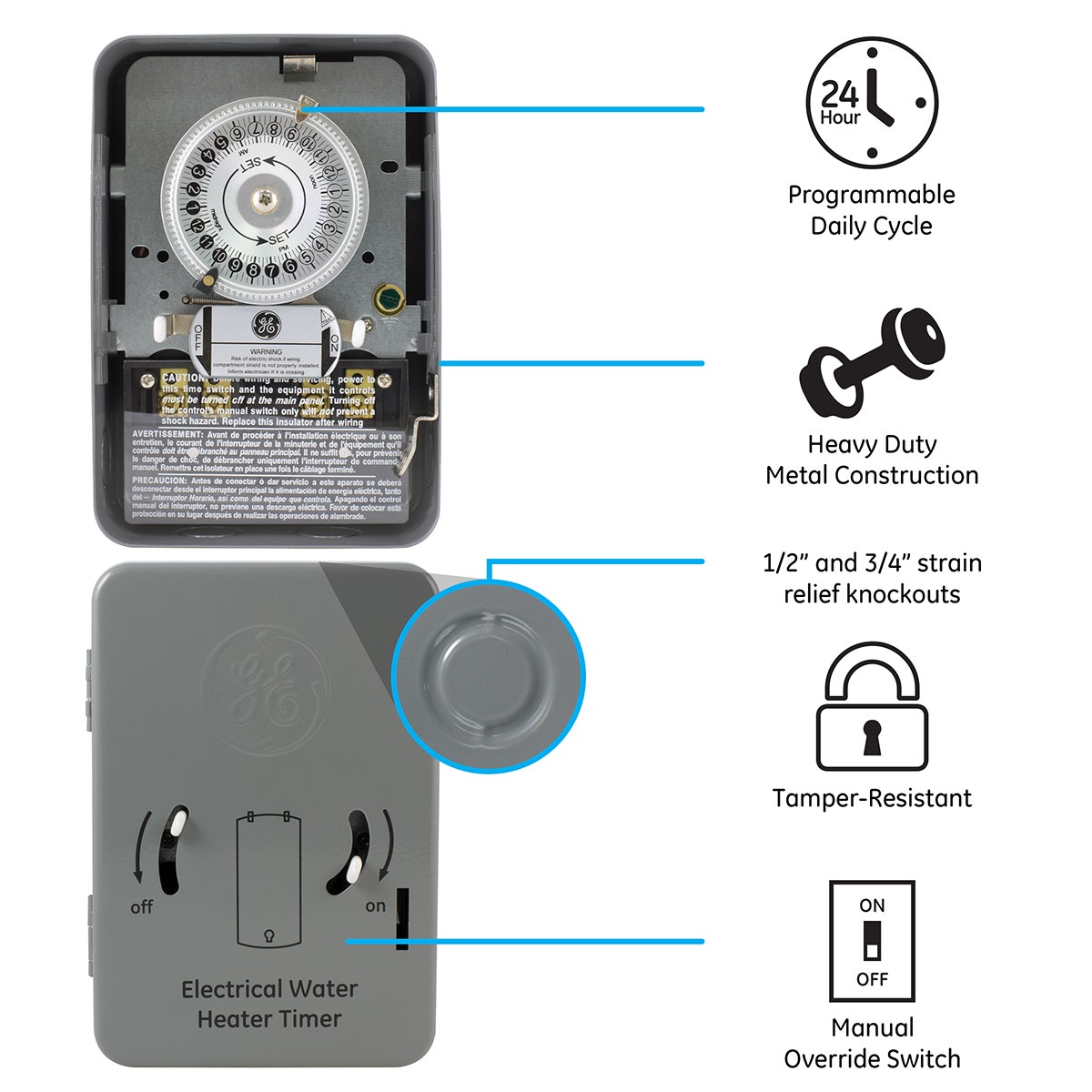GE Indoor Plug-In 24-Hour Heavy Duty Mechanical Timer, White