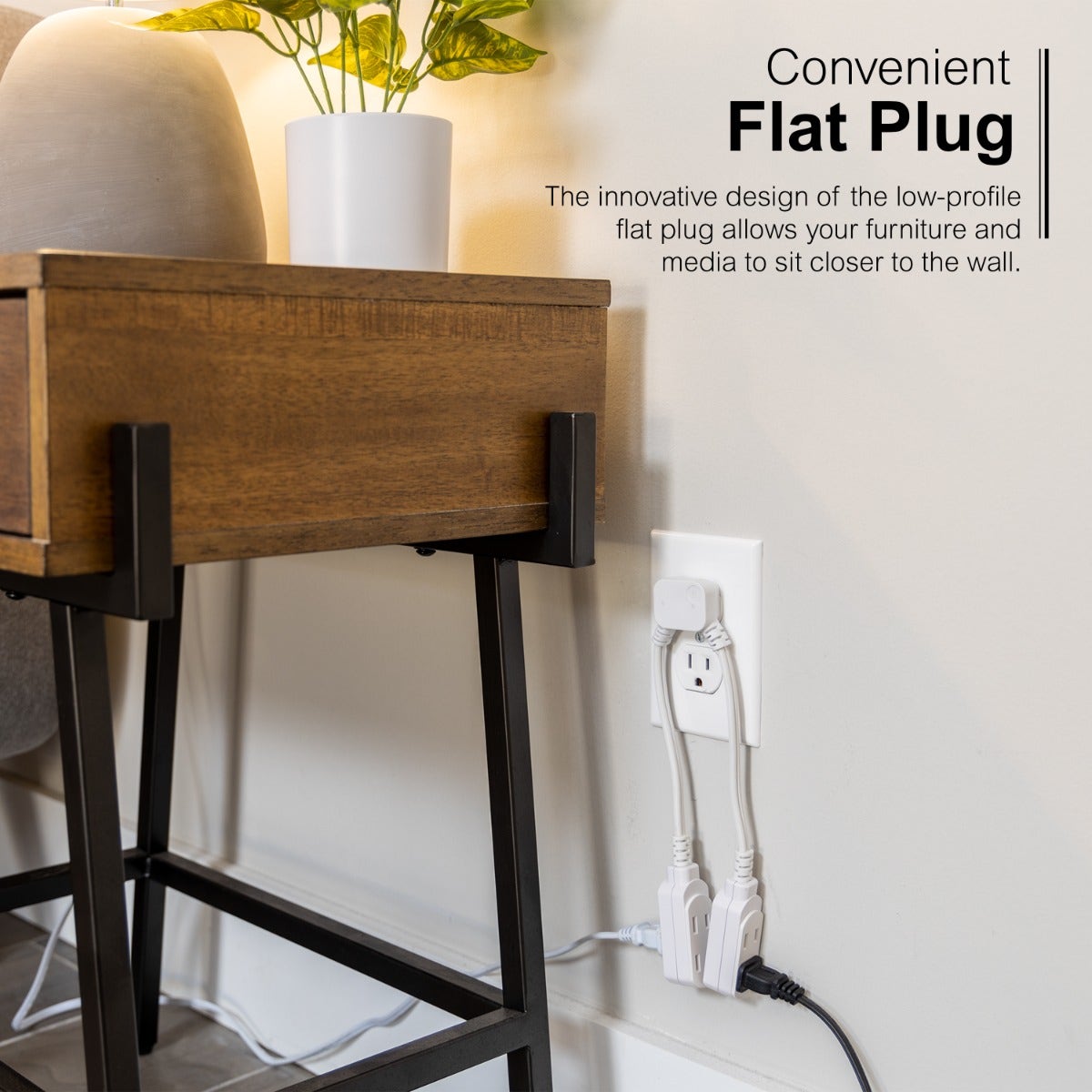 GE 3-Outlet 10in. Dual Split Extension Cord, White