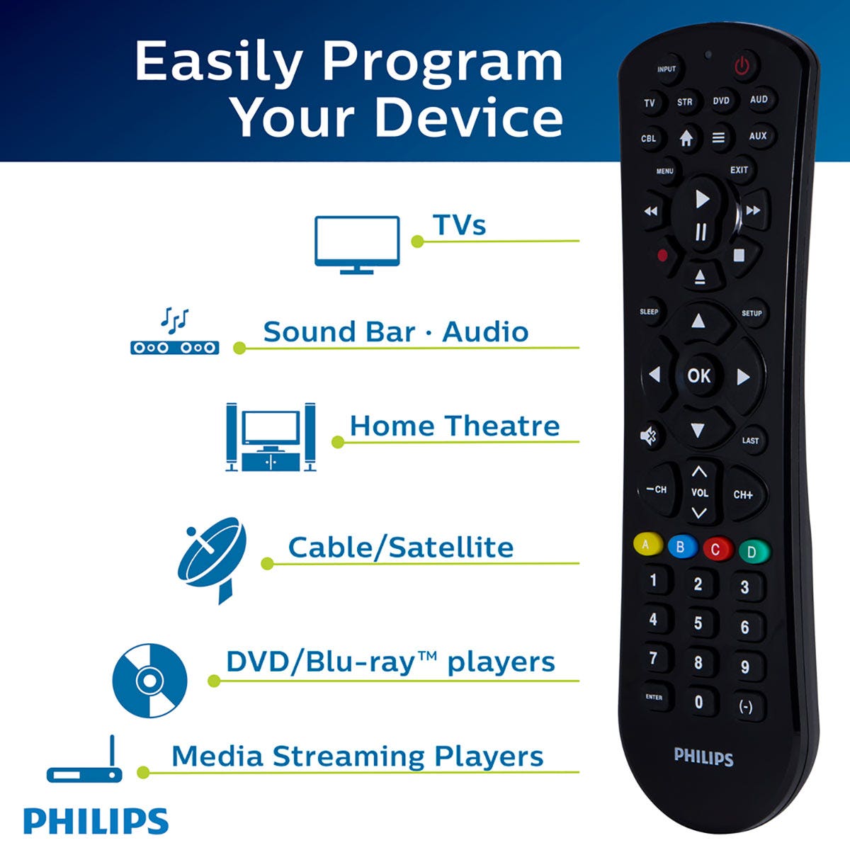 Philips 6-Device Universal Remote, Black