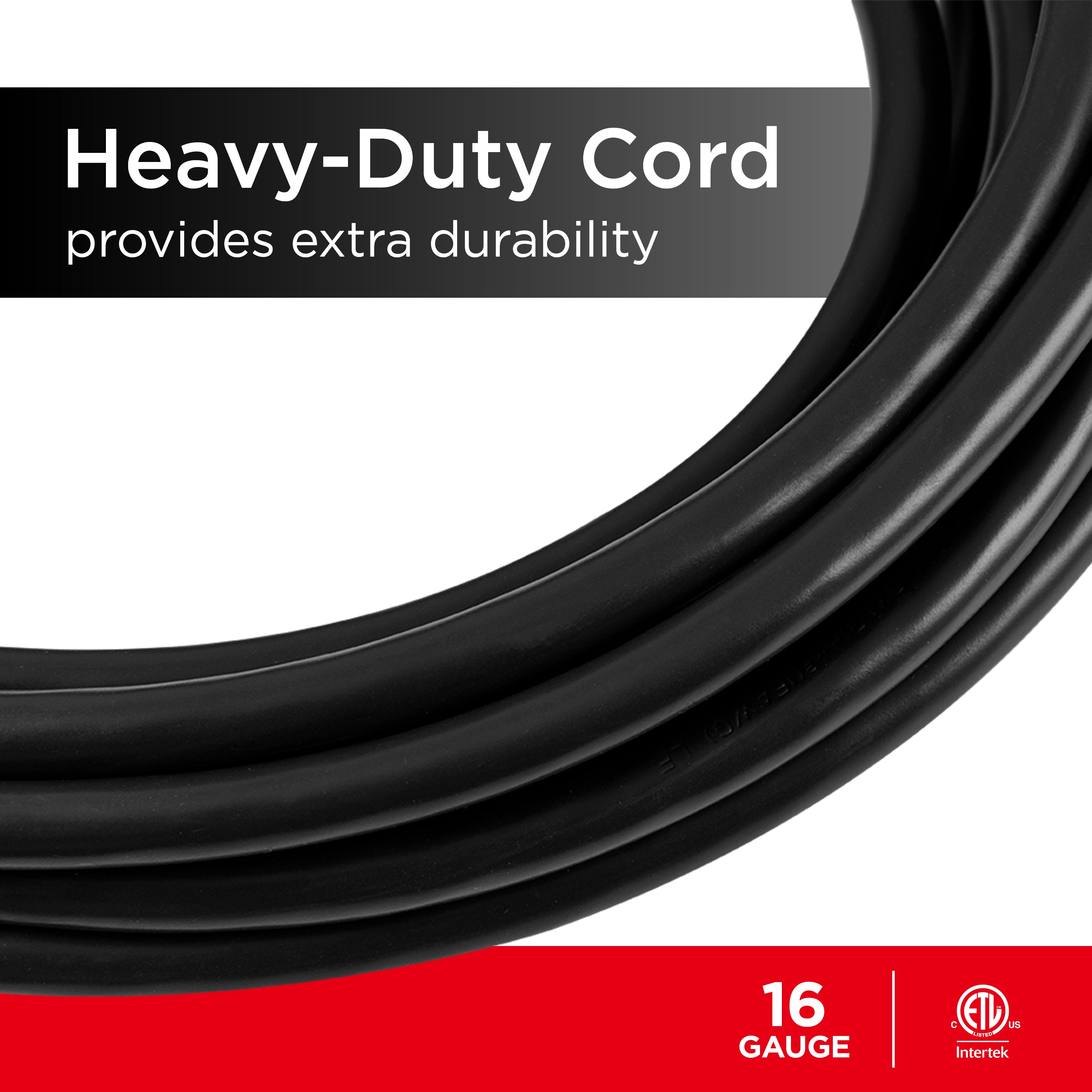 UltraPro 3-Outlet Grounded Extension Cord, Indoor/Outdoor, 16 Gauge, 25ft., Black