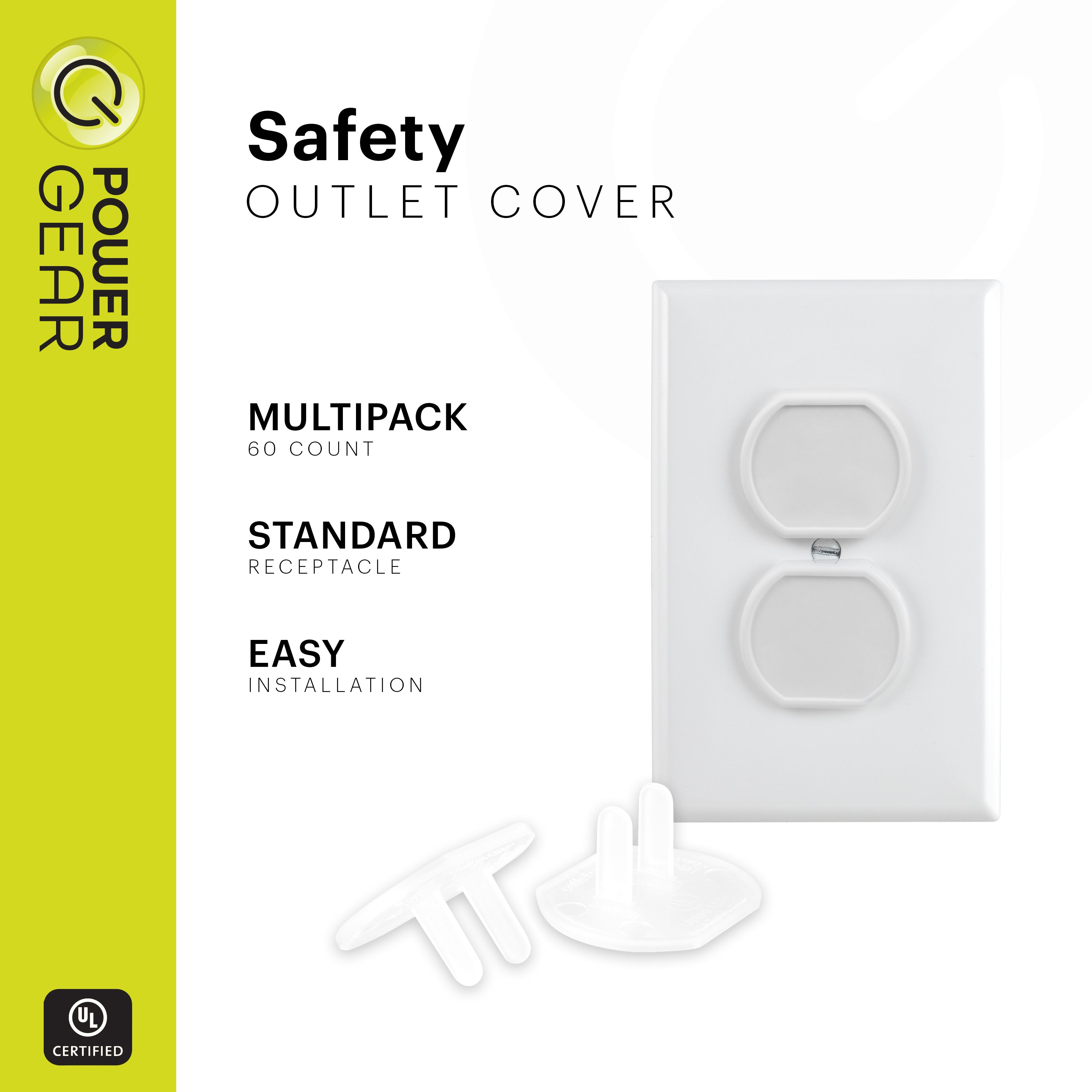 Power Gear Safety Outlet Covers, White, 60 Pack