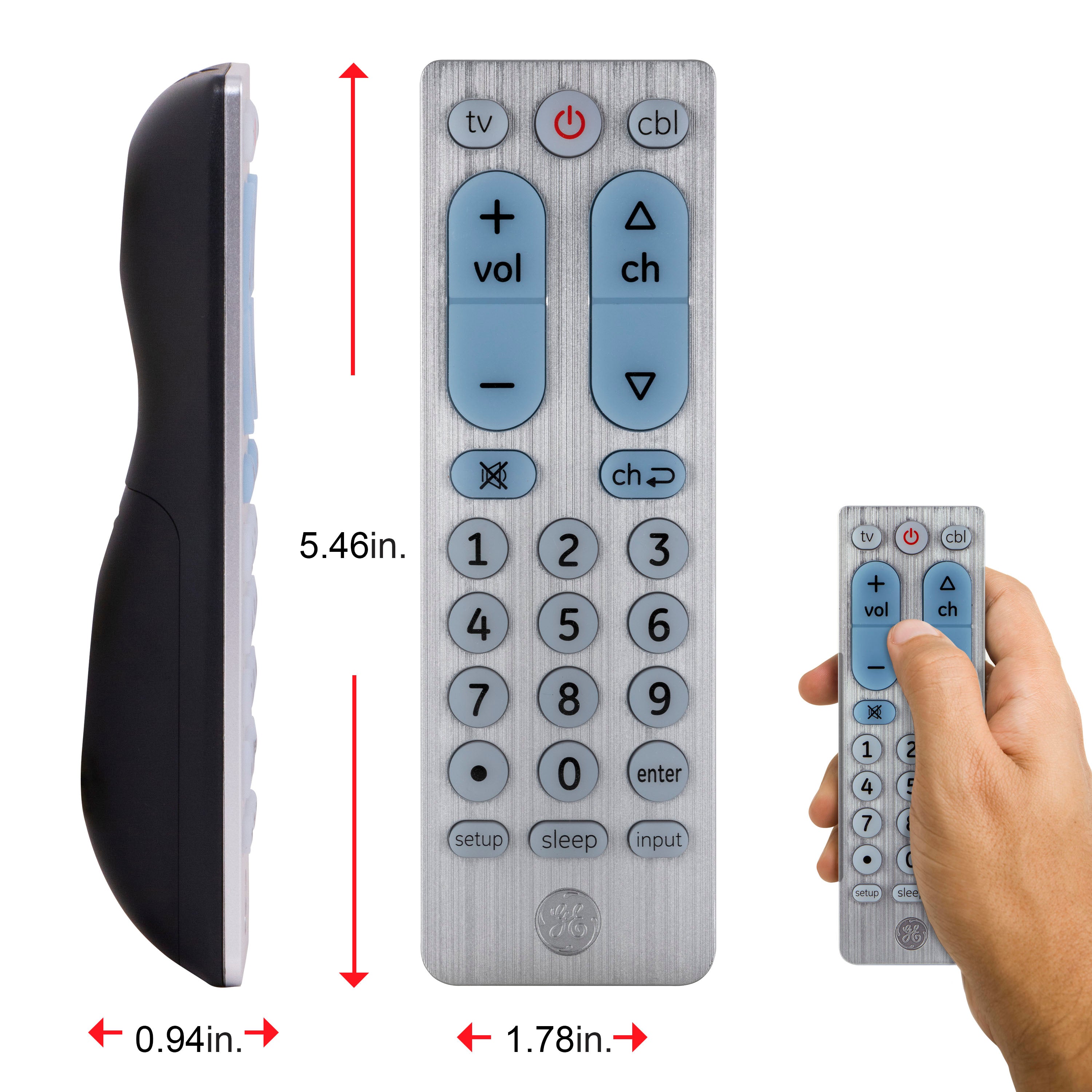 GE UltraPro 2-Device Universal Remote Control, Brushed Silver