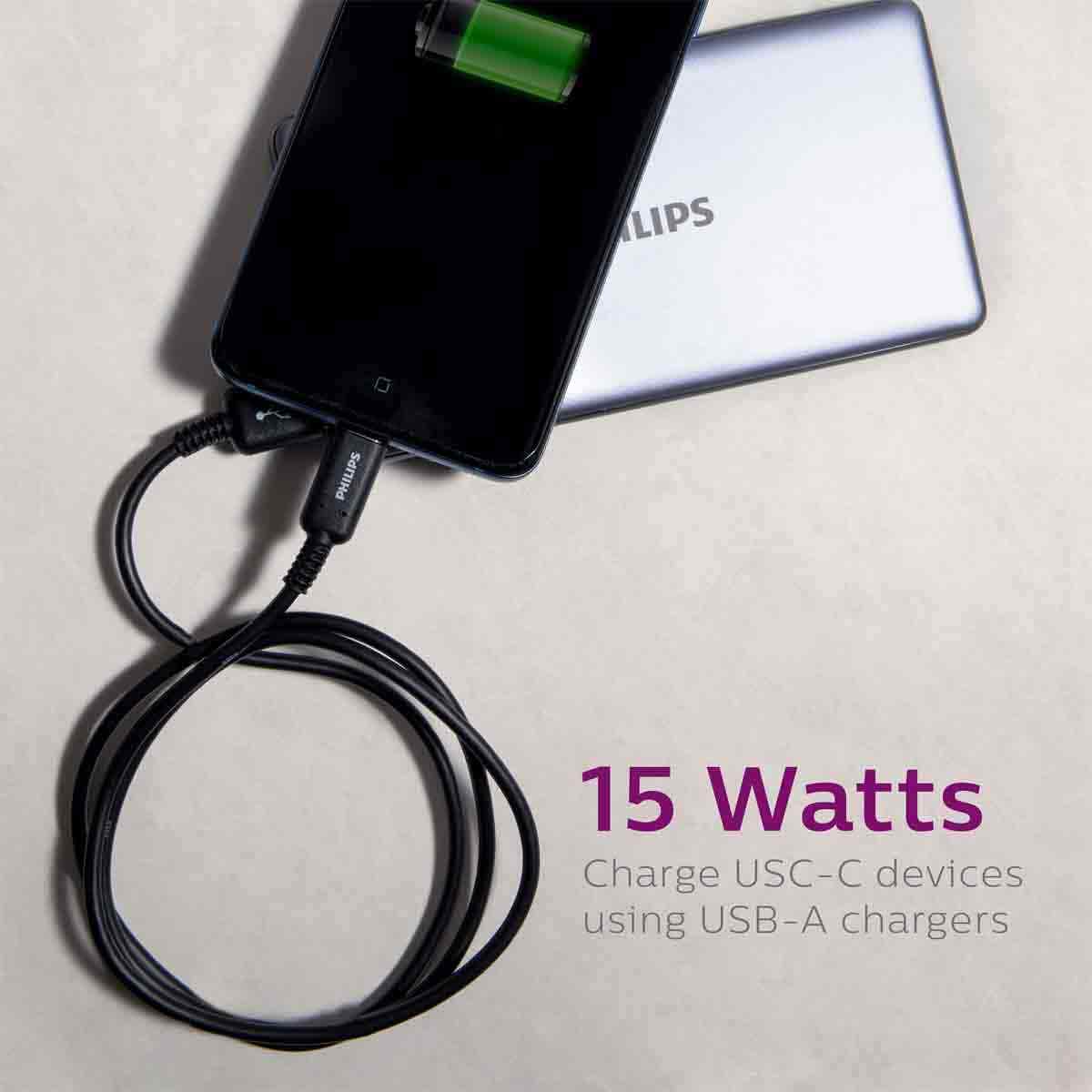 Philips 6ft. USB-C to USB-A Charging Cable, Black