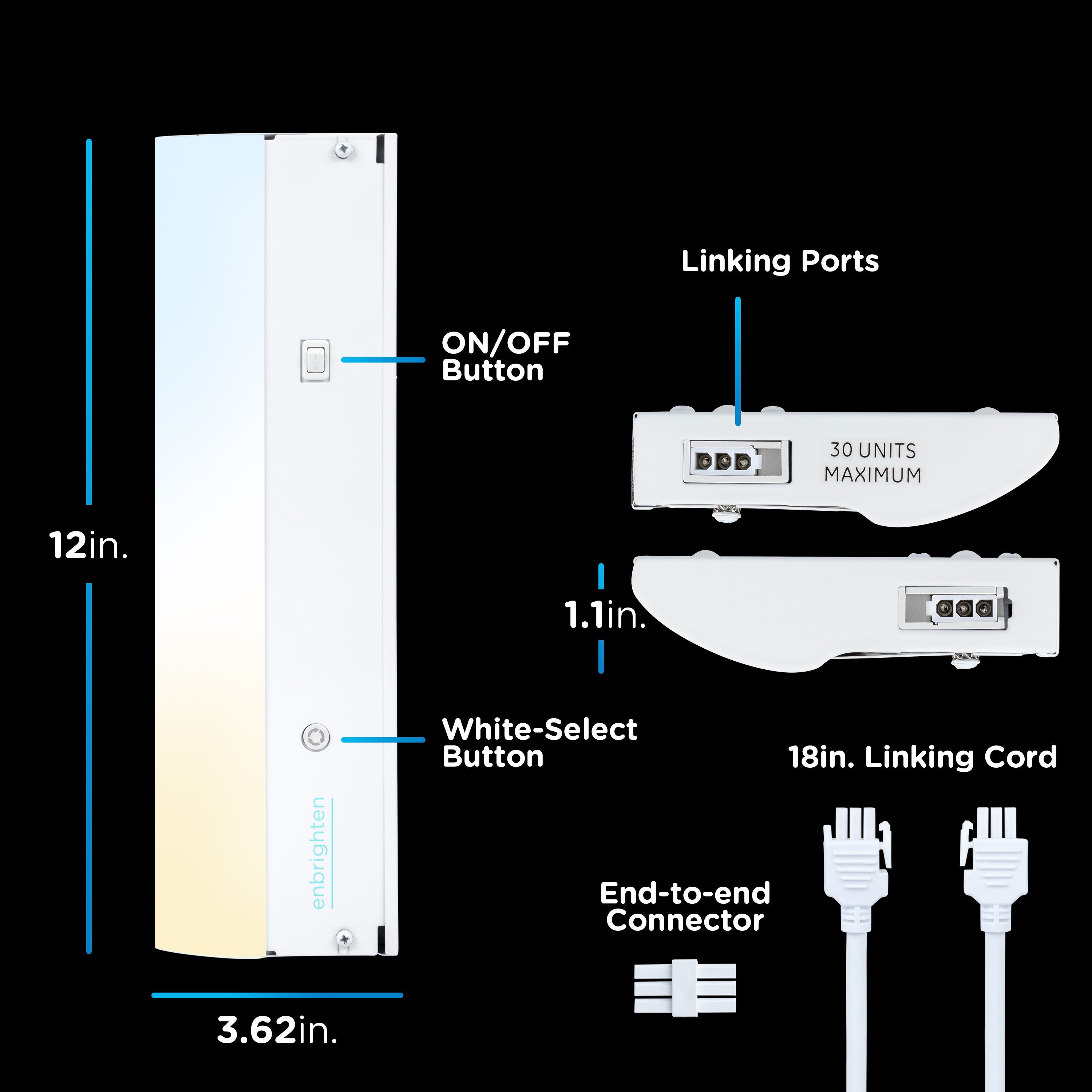 Enbrighten 12in. Direct Wire LED Light Bar, White