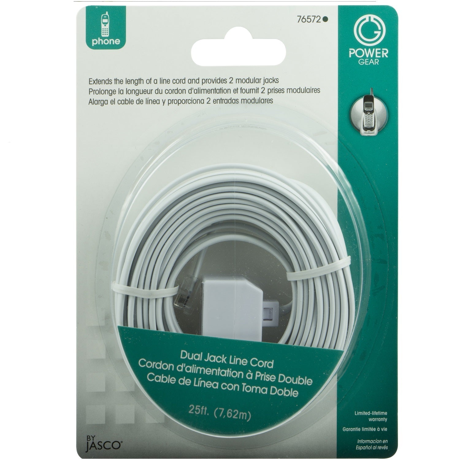 Power Gear 25ft. 2-Jack Phone Line Cord, White