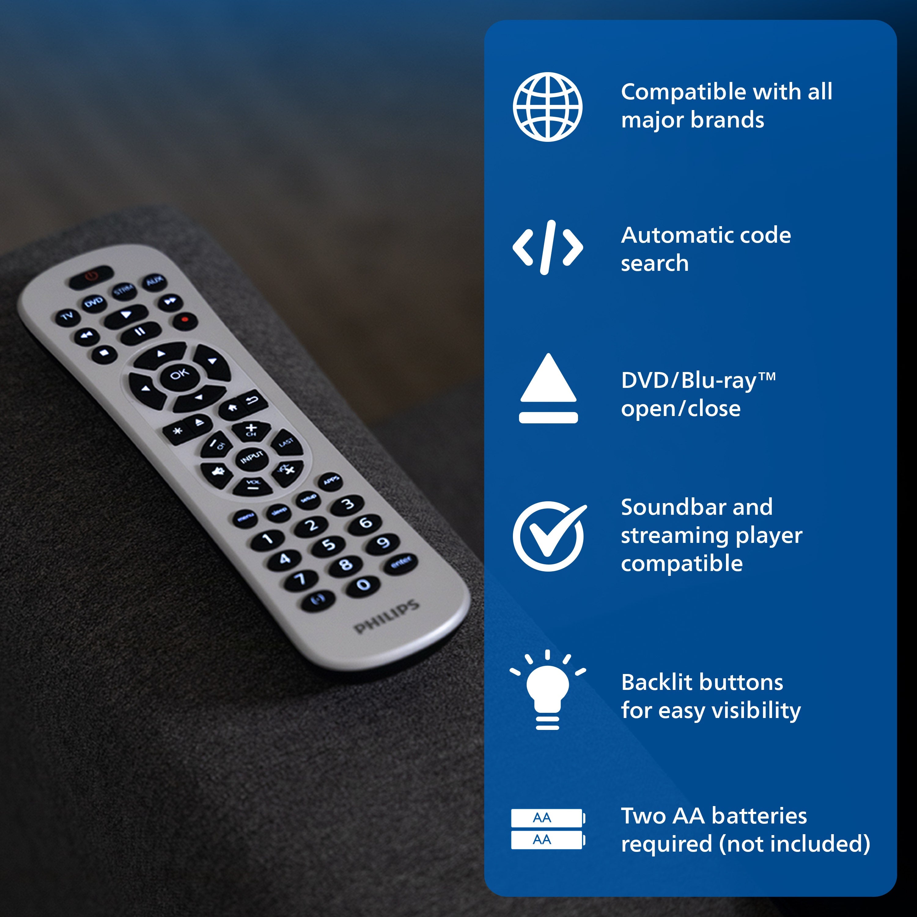 Philips 4-Device Backlit Universal Remote, White