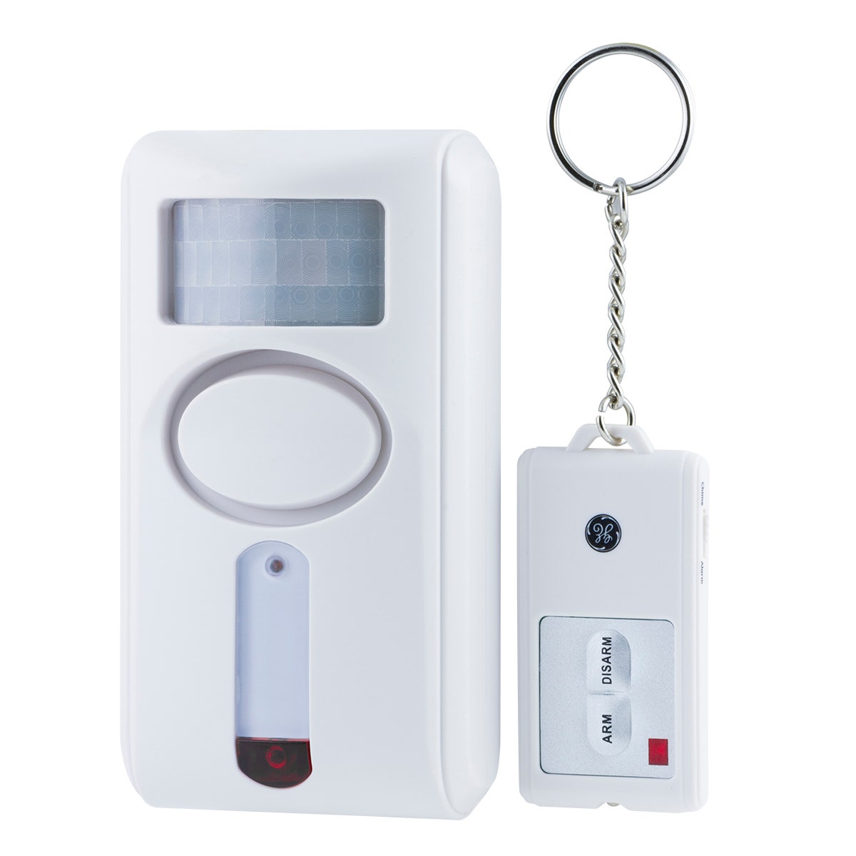 GE Battery-Operated Motion-Sensing Alarm with Keychain Remote, White