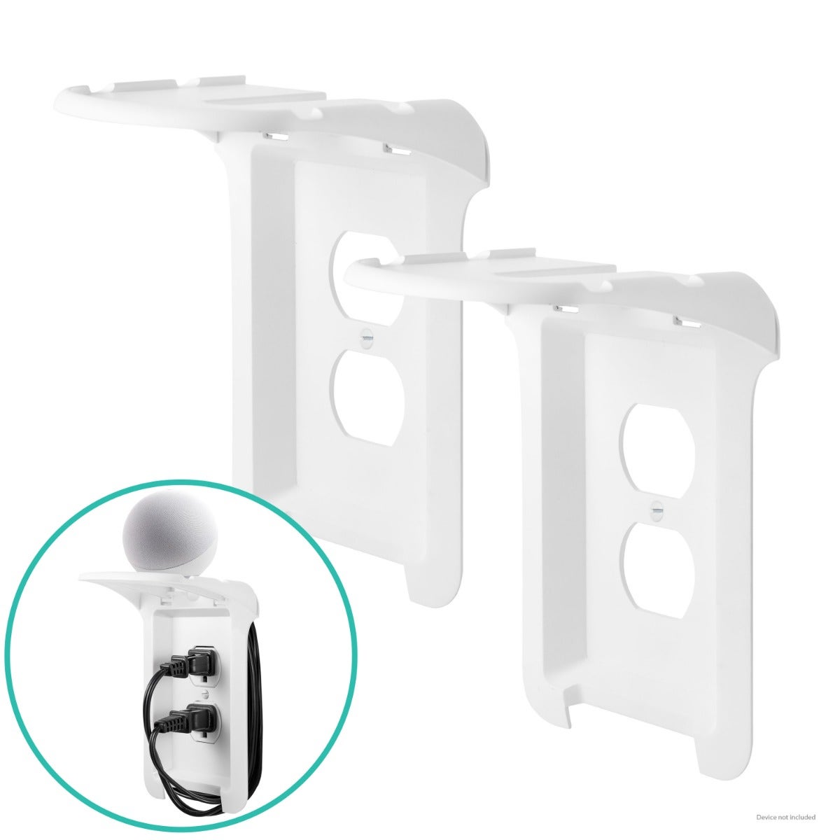 Cordinate Cord-Wrap Duplex Receptacle Wall Plate with Shelf, 2 Pack, White