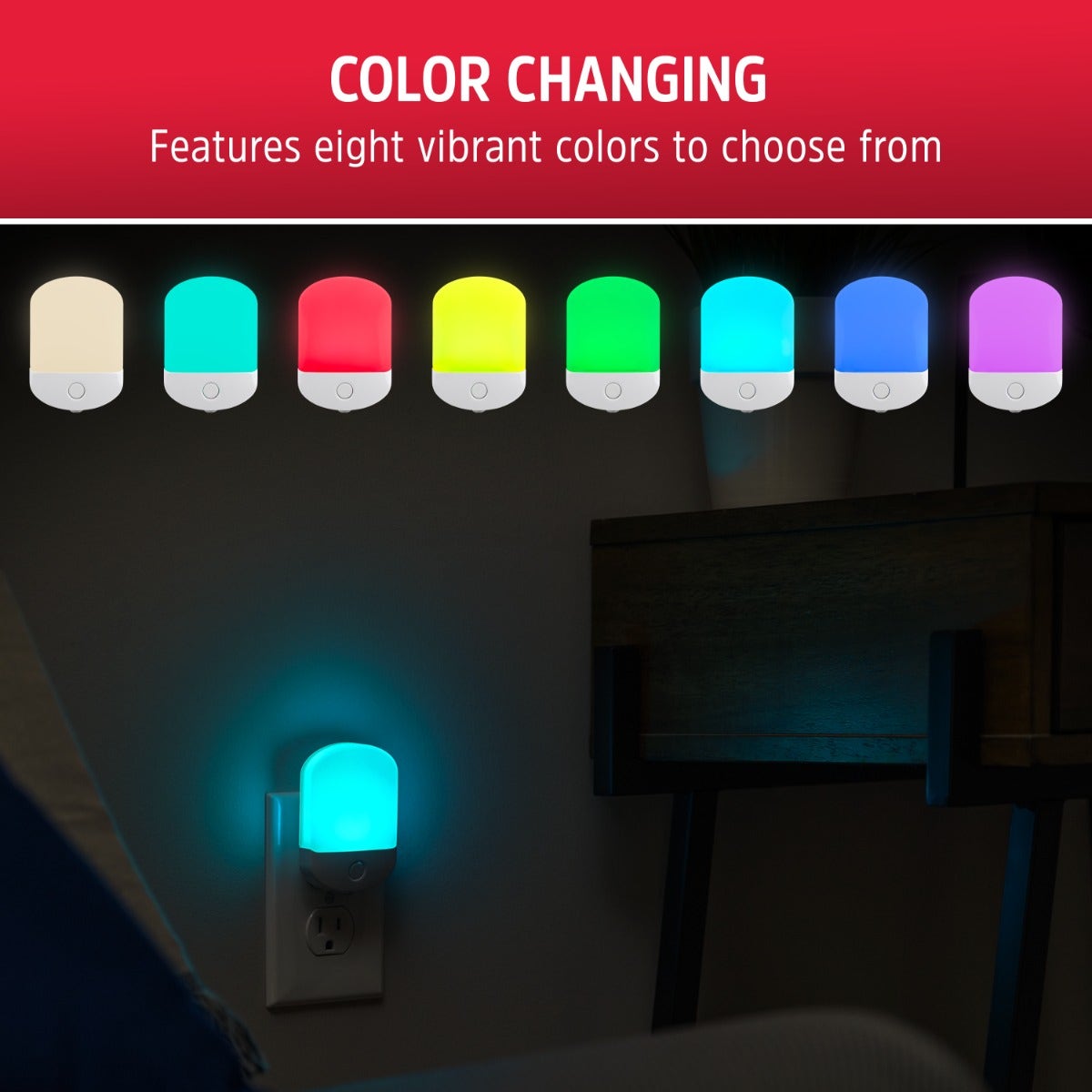 Energizer Plug-In Light Sensing Color-Changing LED Night Light, White