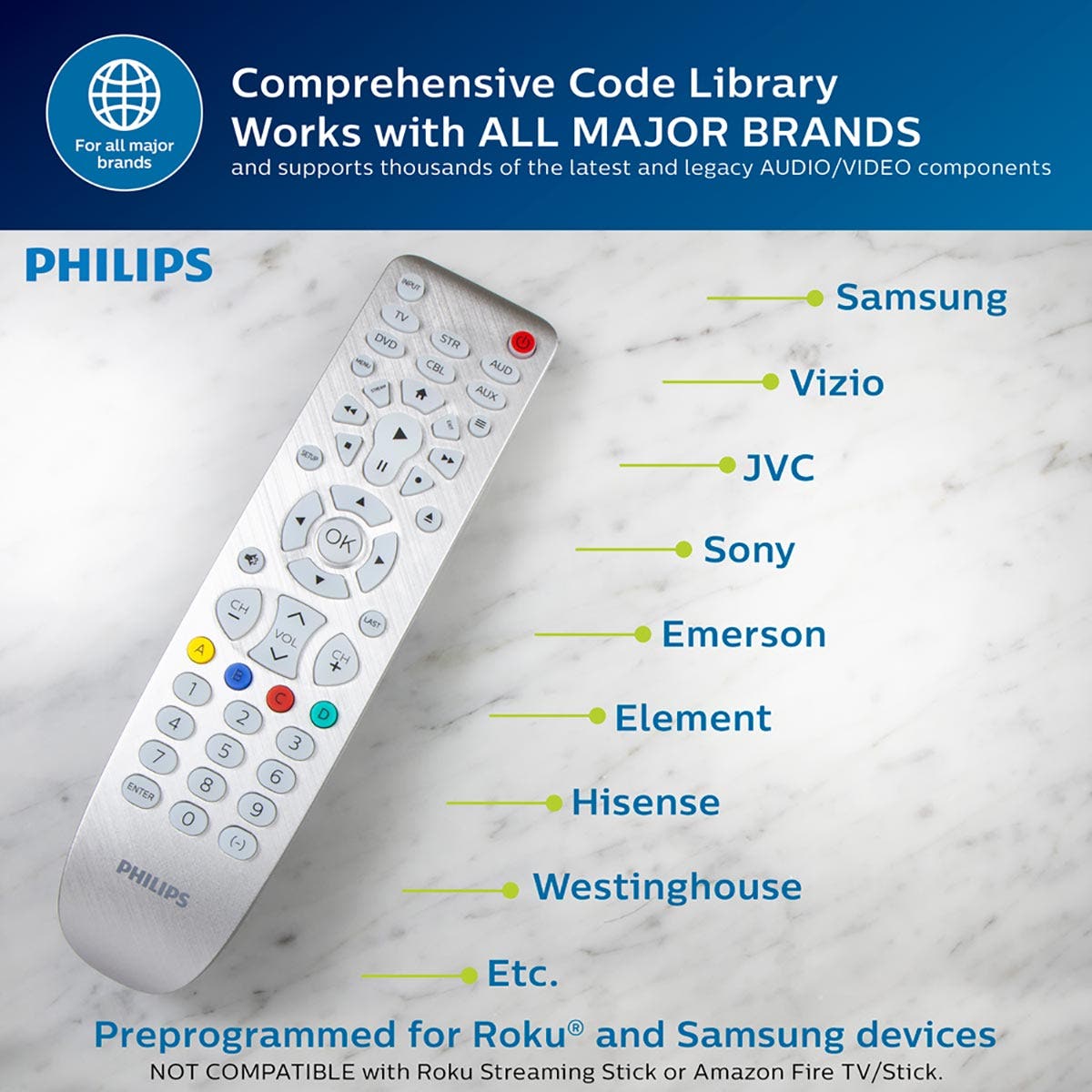 Philips Elite 6-Device Backlit Universal Remote, Brushed Silver