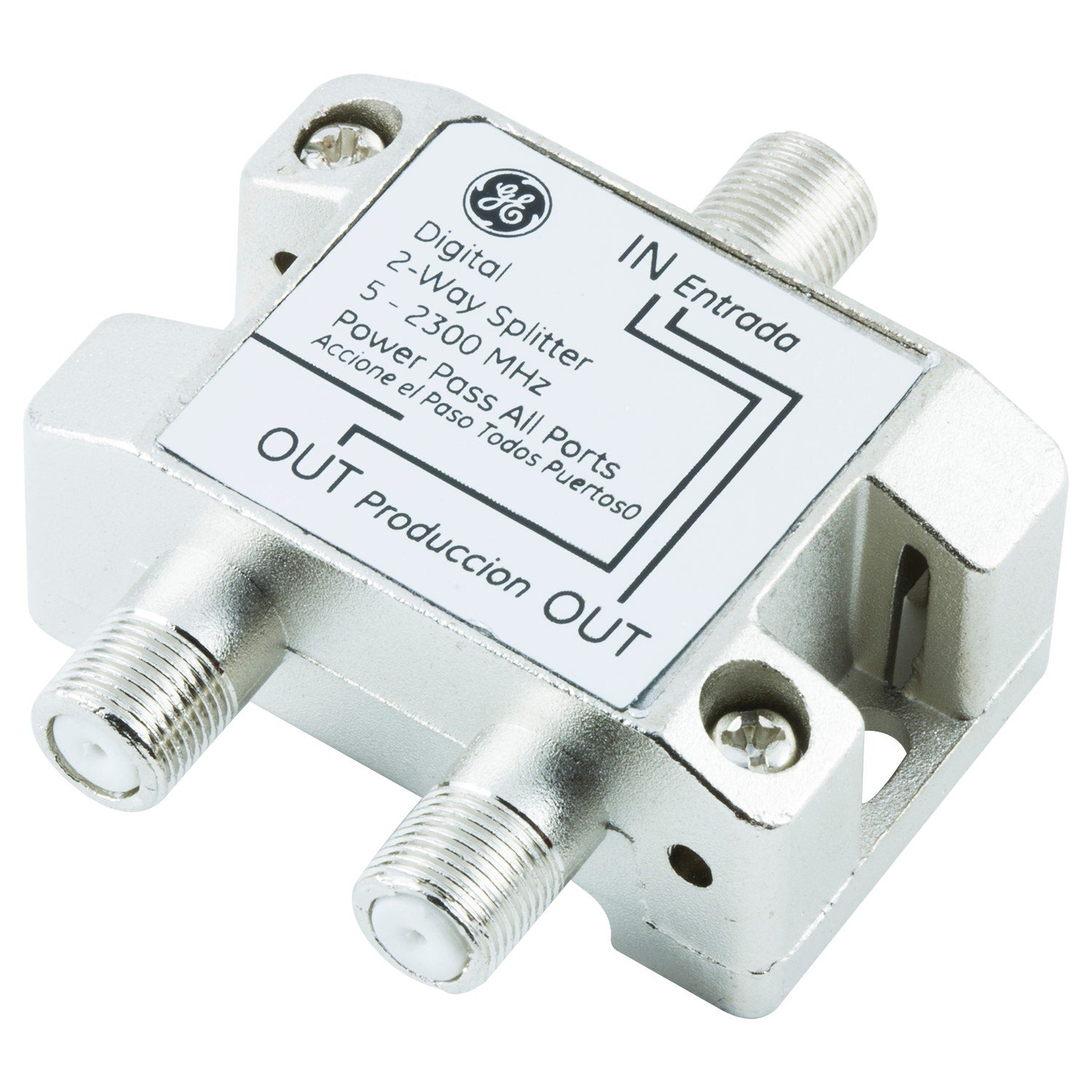 GE Digital 2-Way Coaxial Splitter, Silver