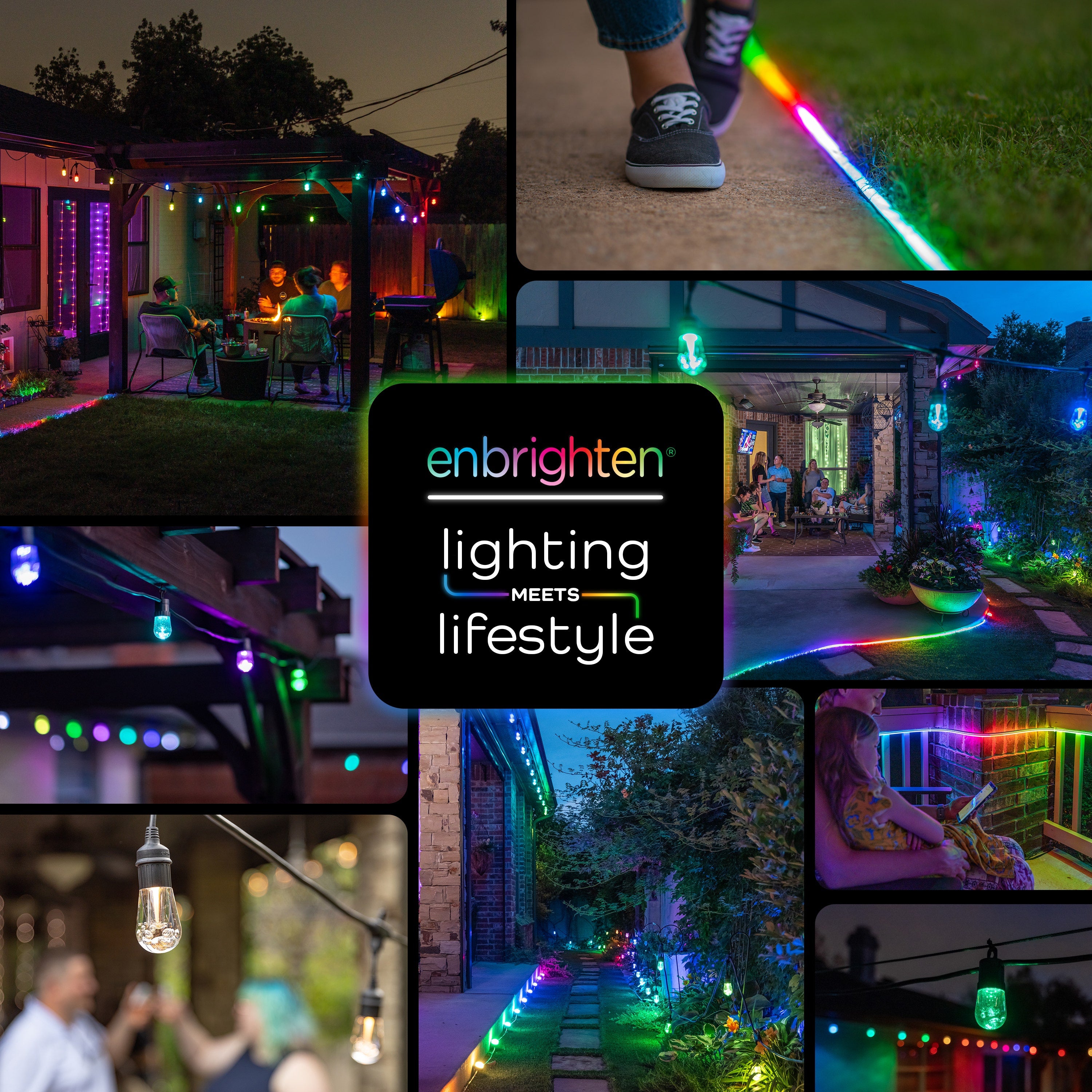Enbrighten Ecoscapes Seasons Color-Changing LED Cafe Lights, 20 Bulbs, 40ft. Black Cord