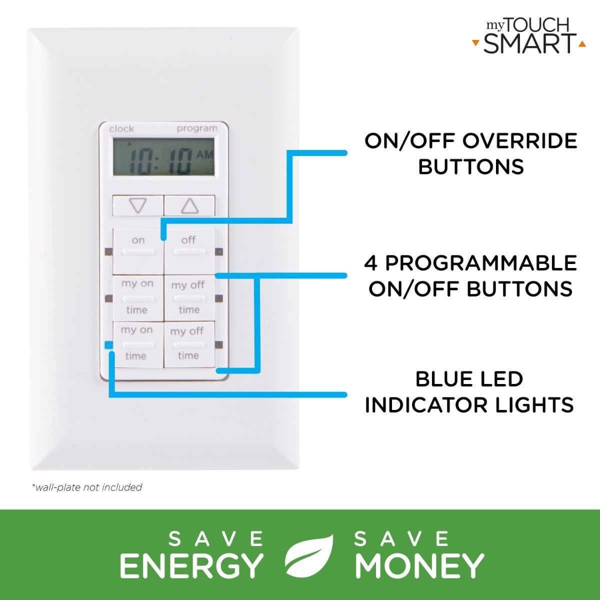 myTouchSmart Indoor In-Wall Simple Set Digital Timer, White