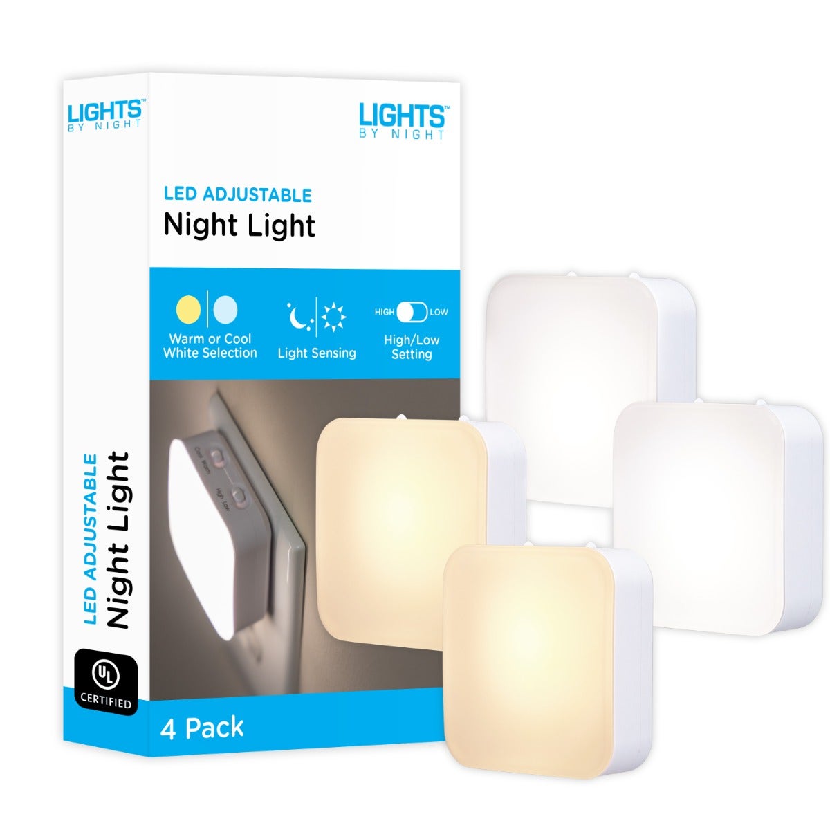 Lights by Night Tunable White Light Sensing Dimmable LED Night Light, 4 Pack