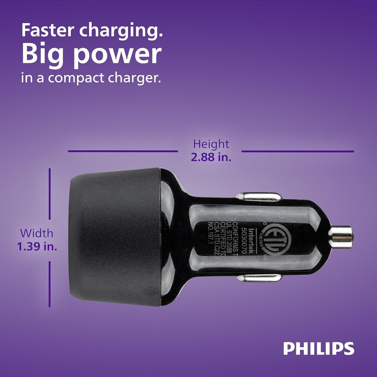 Philips Dual USB Car Charger USB-A and USB-C