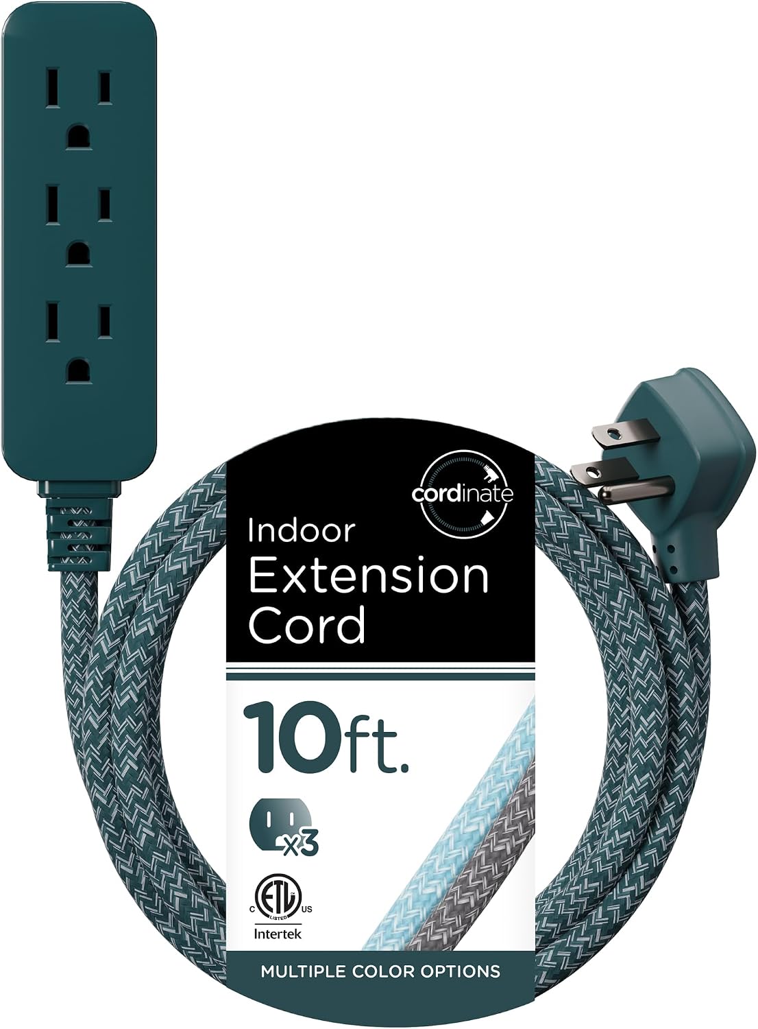 Cordinate 10ft. 3-Outlet Indoor Extension Cord, transformative teal
