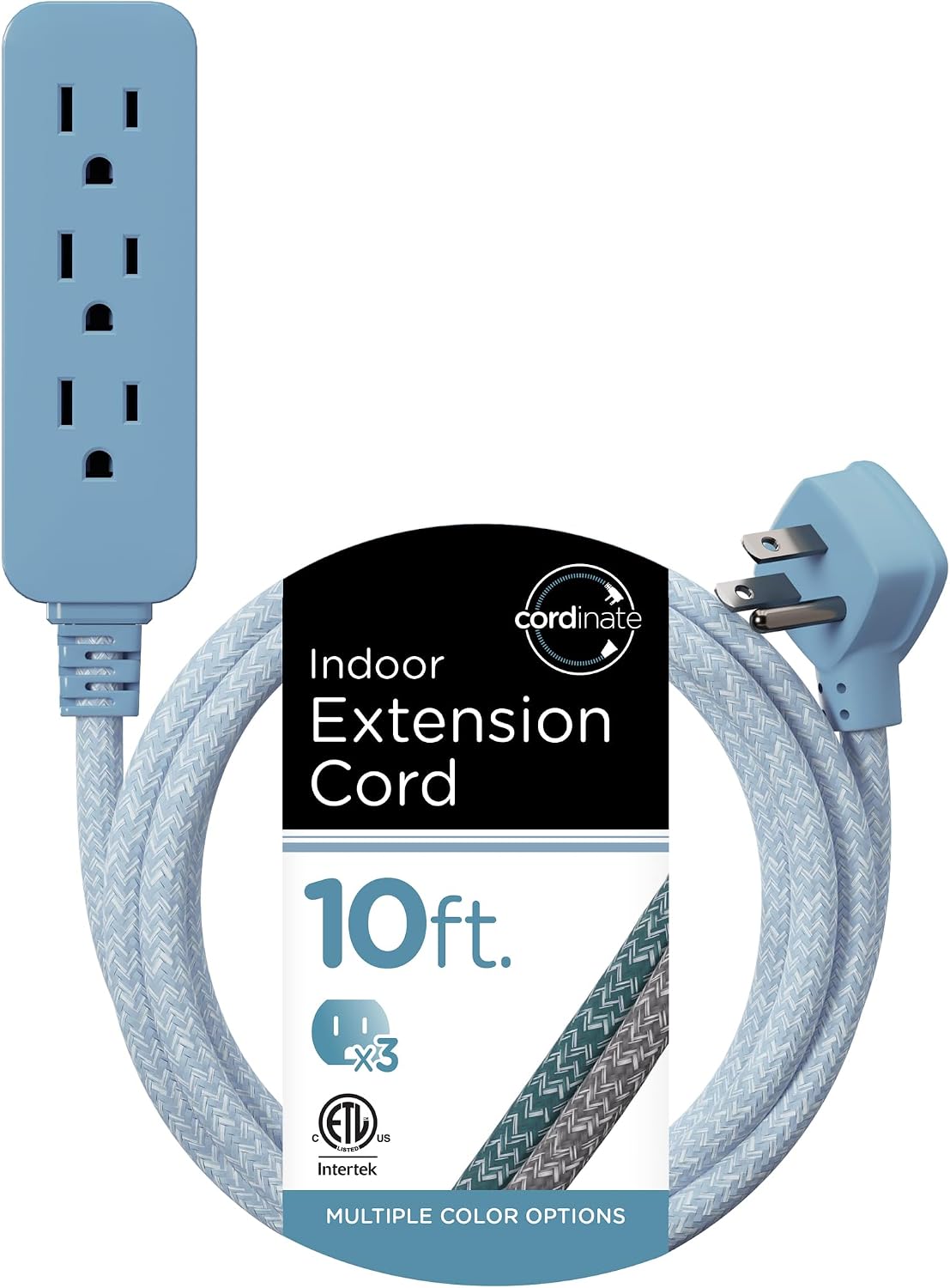 Cordinate 10ft. 3-Outlet Indoor Extension Cord, borrowed blue