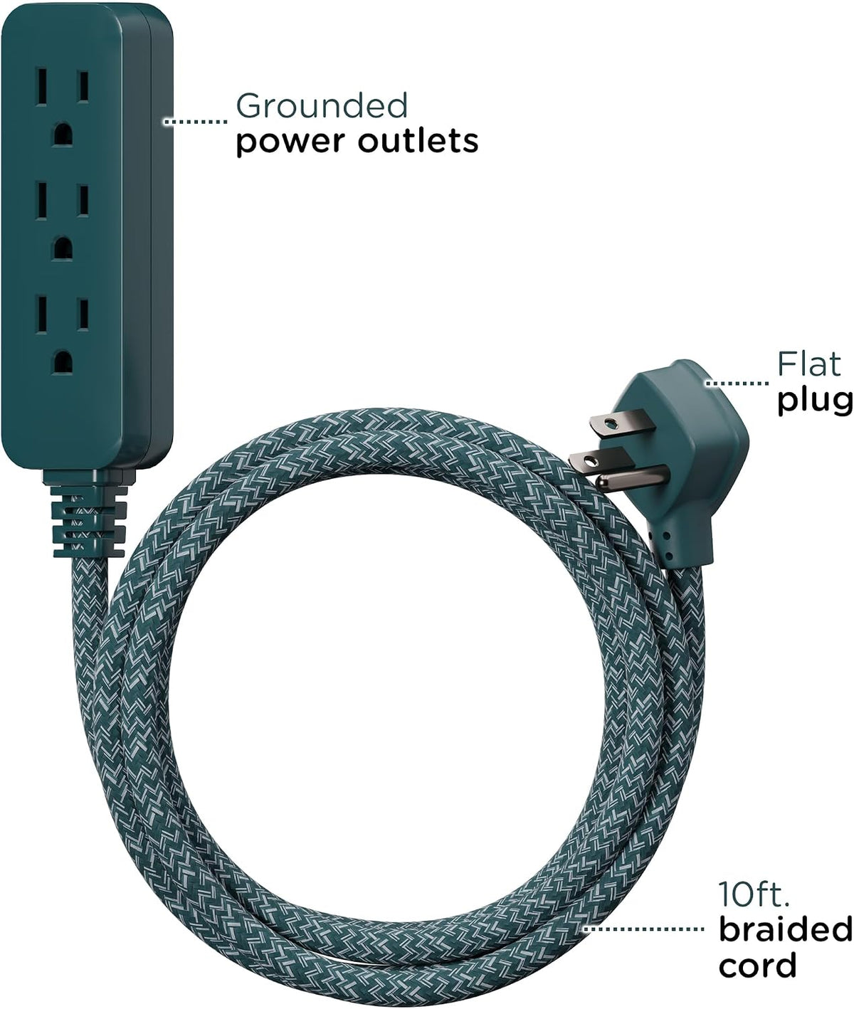 Cordinate 10ft. 3-Outlet Indoor Extension Cord, transformative teal