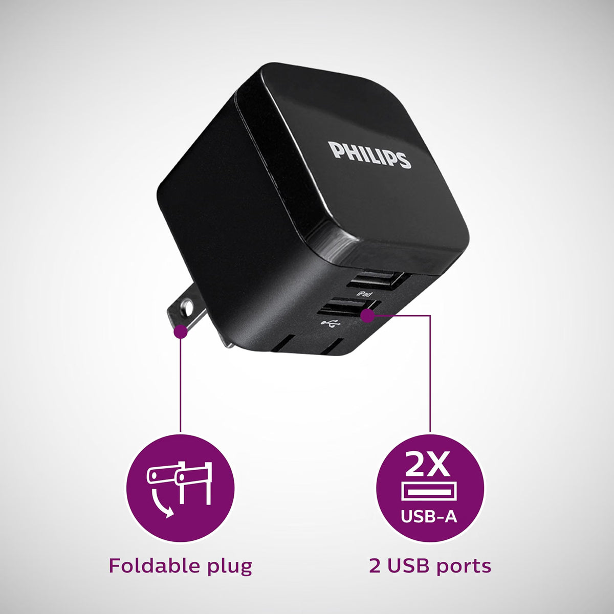 Philips Wall Charger Charging Kit, 2 Port, 2.4A, USB-A to Lightning Cable