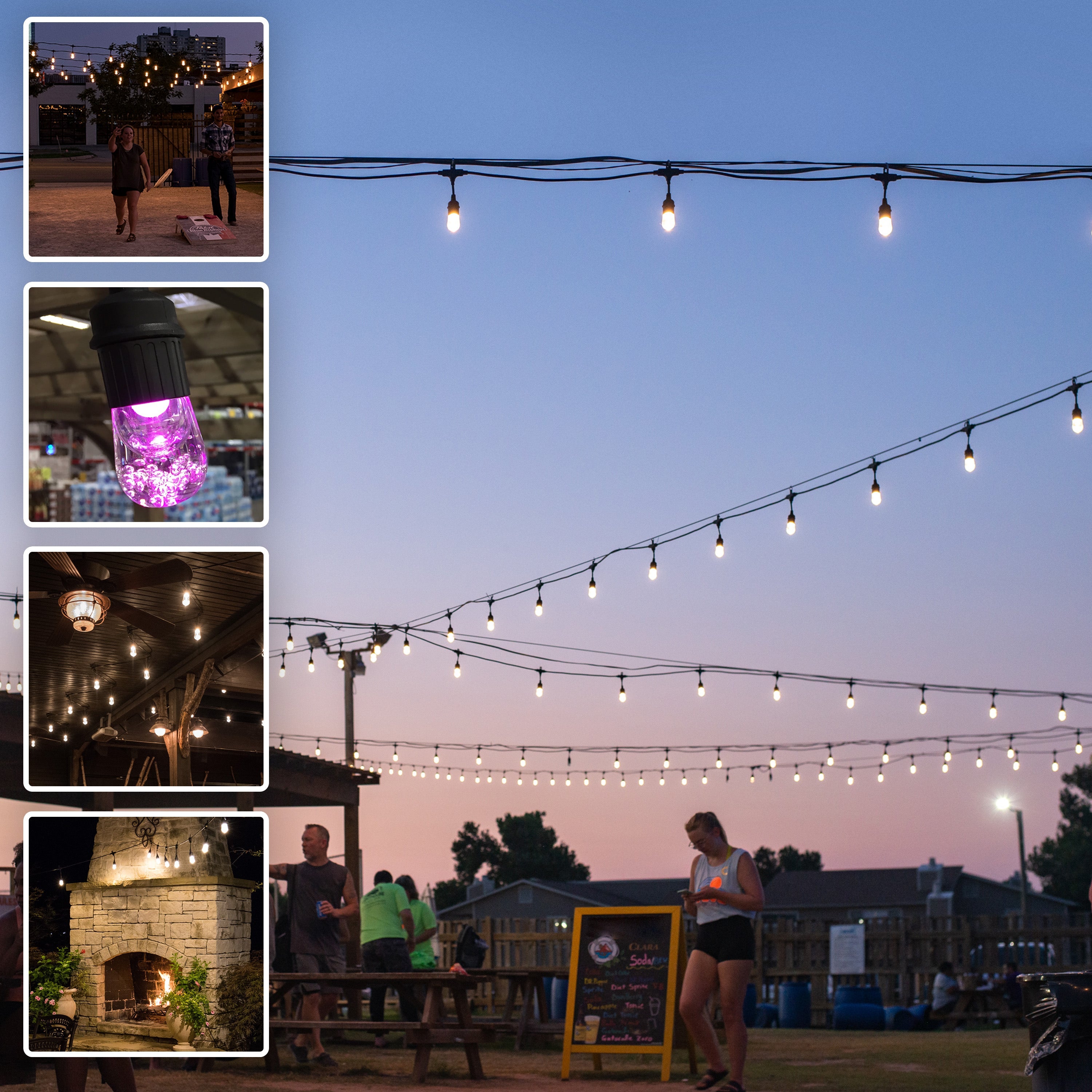 EcoScapes Seasons Color-Changing Cafe Lights, 12 Bulbs, 24ft., Black Cord