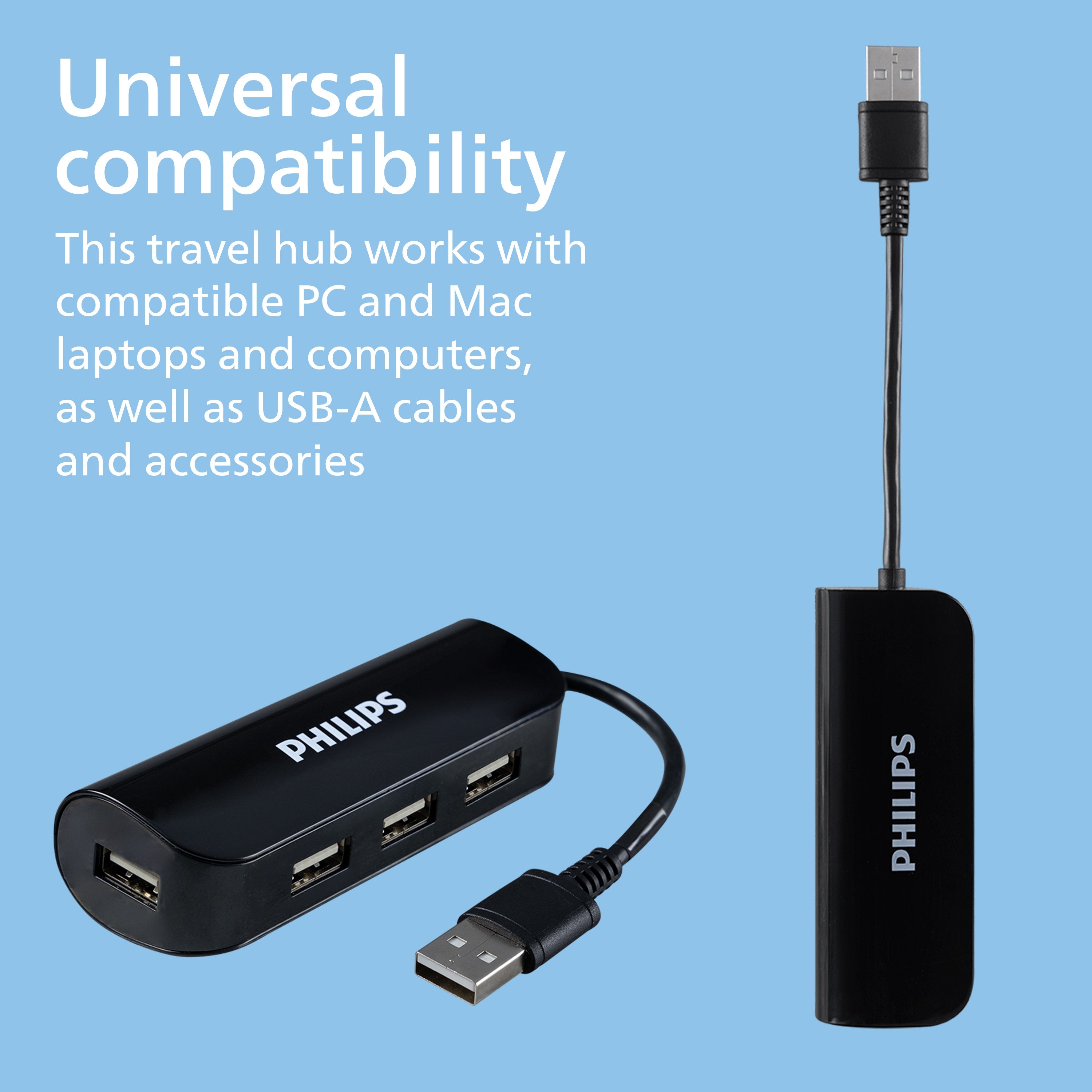 Philips USB-A 4-Port Travel Hub, Black