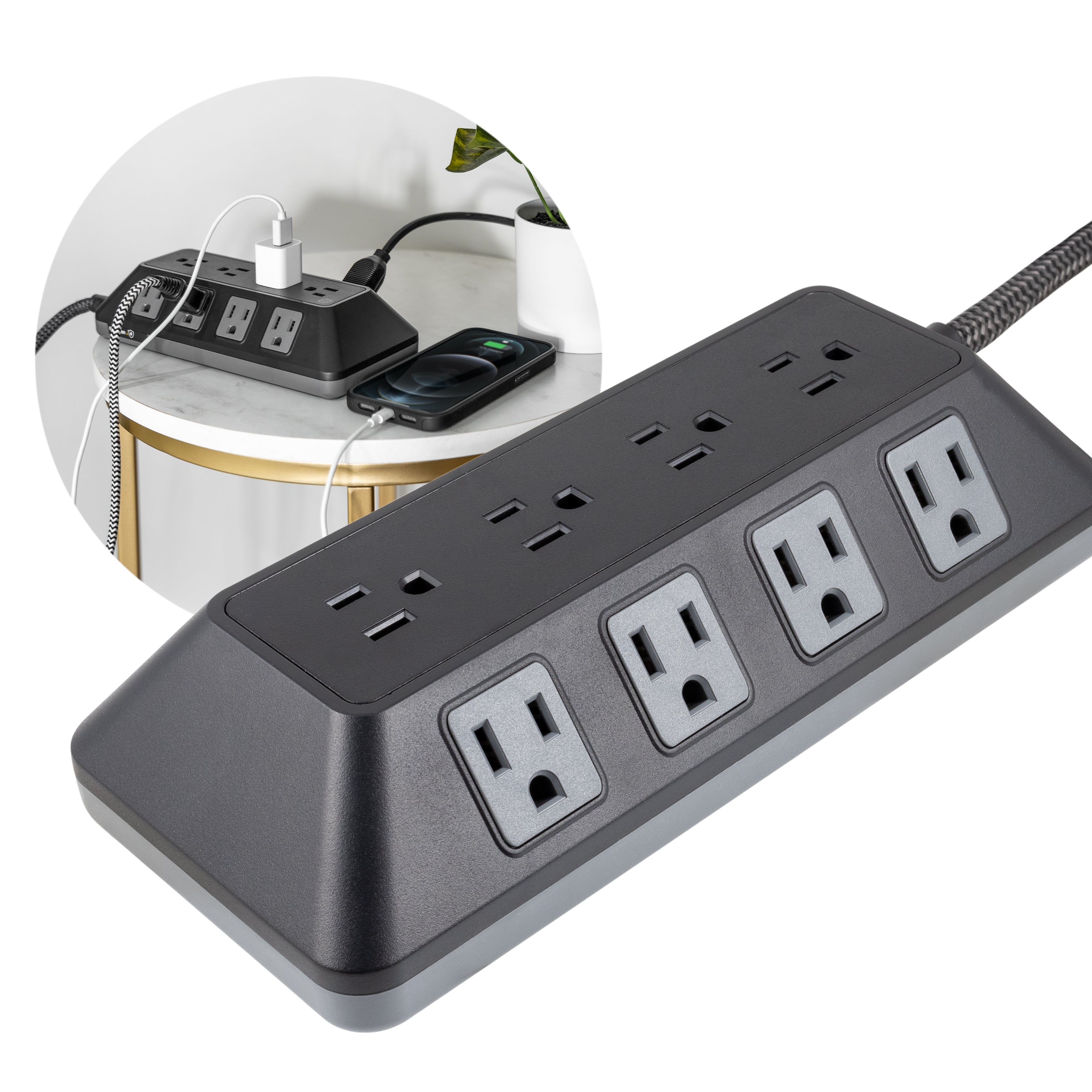 GE UltraPro ADAPT 12-Outlet Surge Protector, 3540J, 6ft. Braided Cord, Black