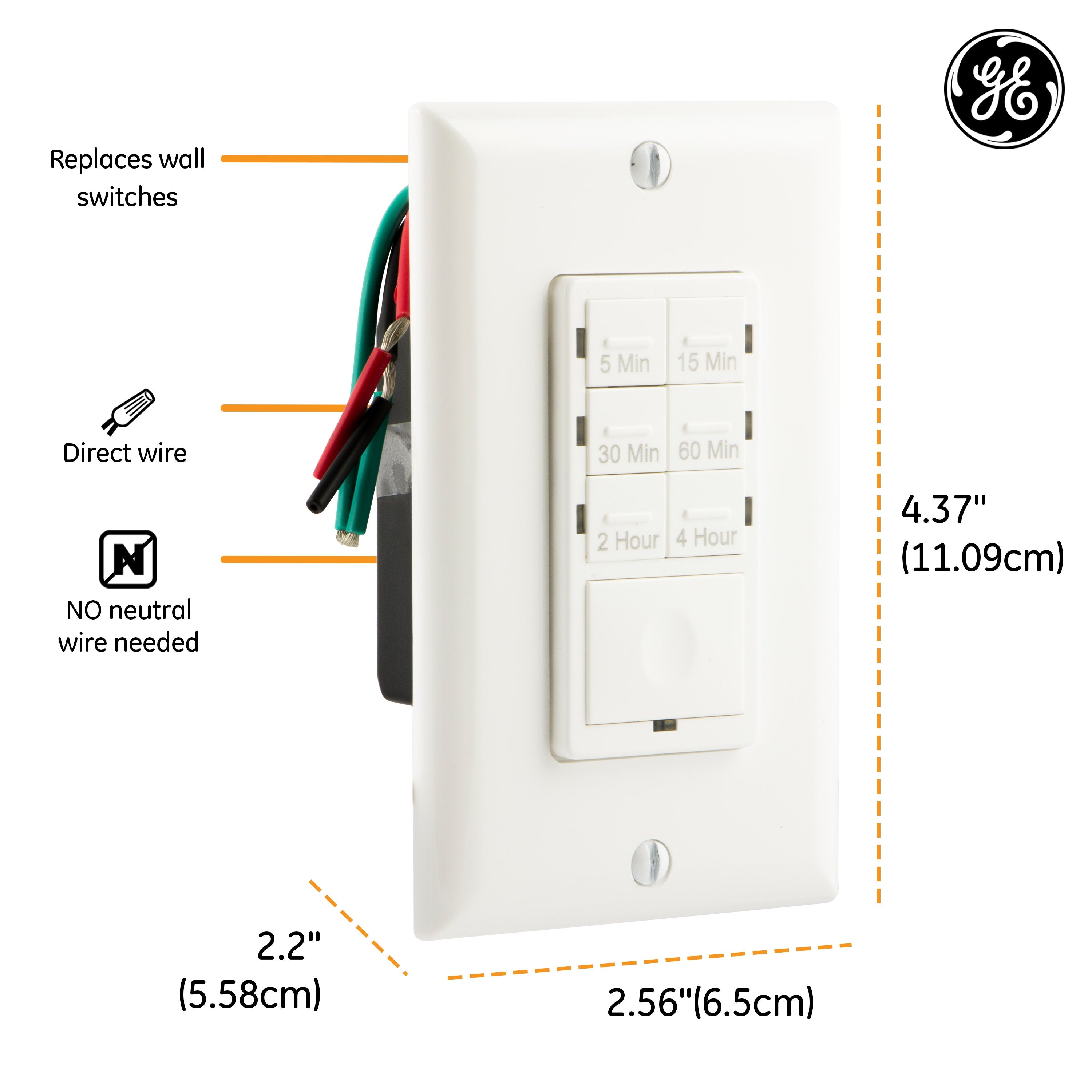 GE Indoor In-Wall Digital Timer, White
