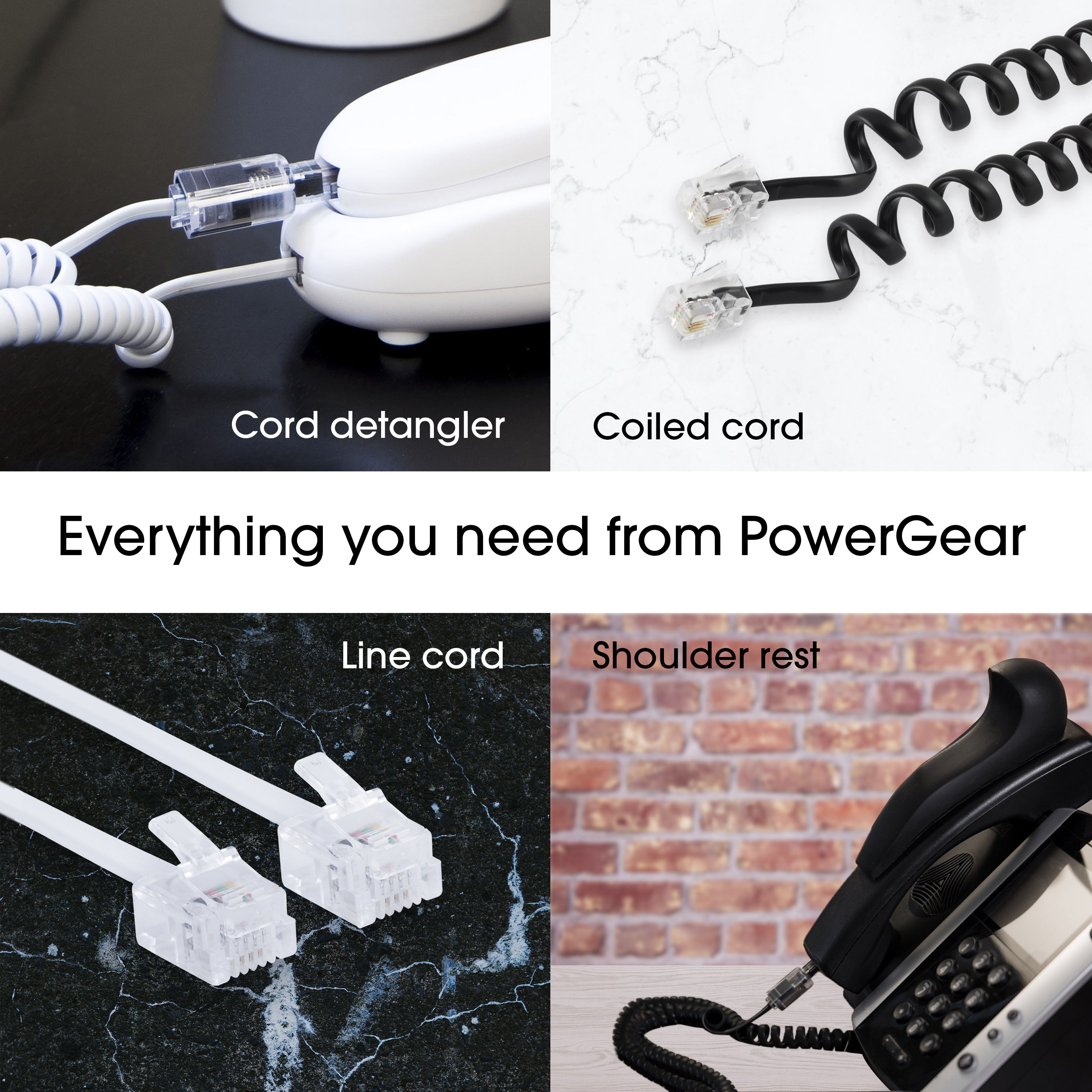 Power Gear Telephone Coiled Handset Cord, 25ft., Black