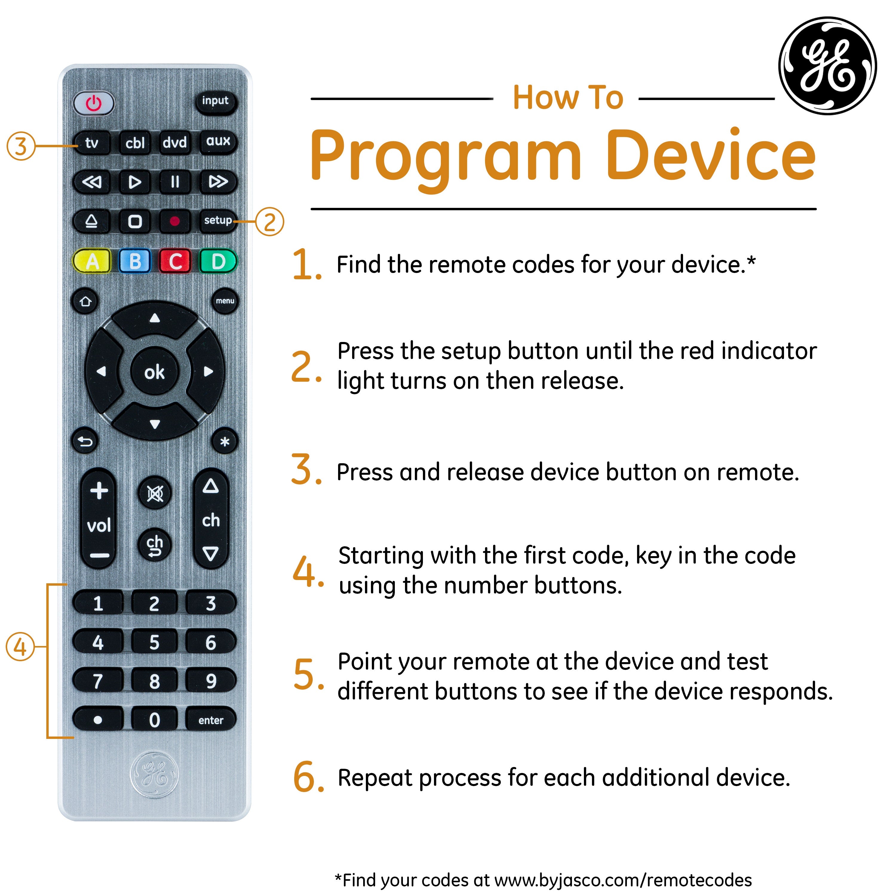 GE 4-Device Universal Remote, Brushed Silver