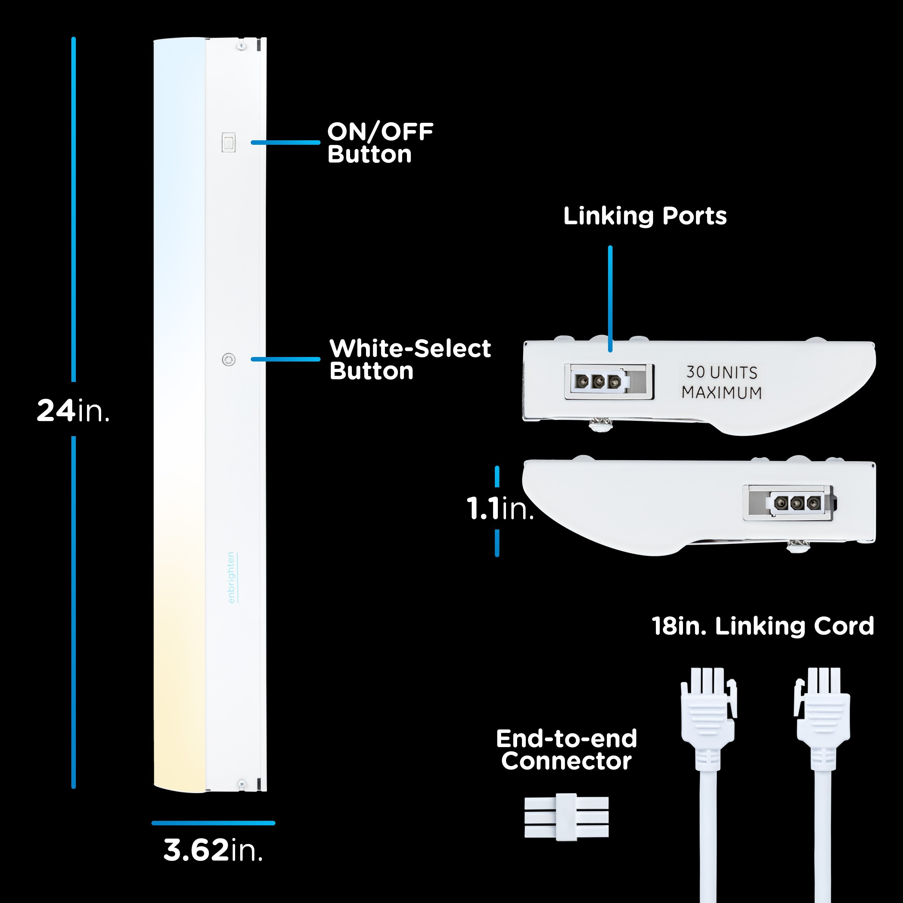 Enbrighten 24in. Direct Wire LED Light Bar, White