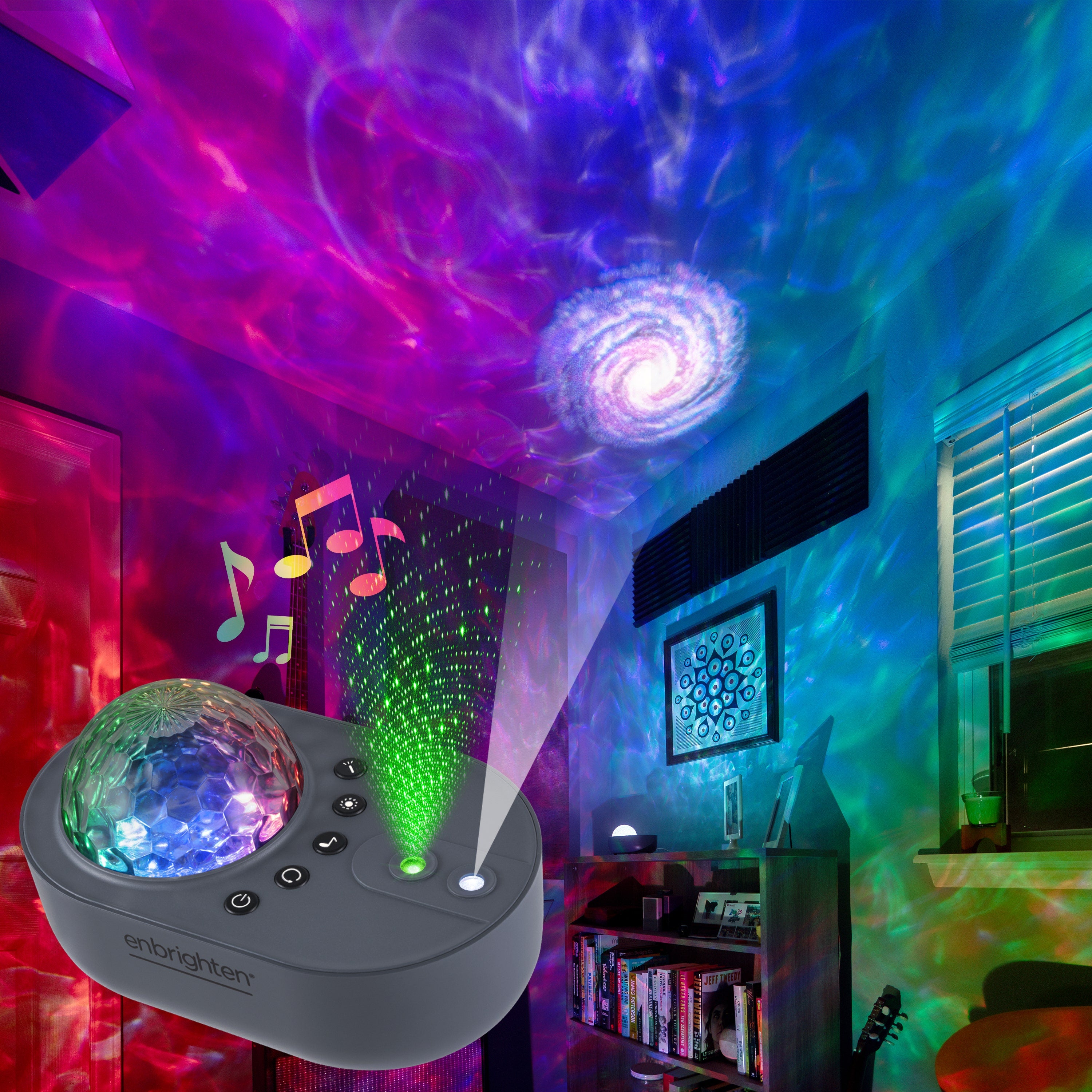 Enbrighten Galaxy Wave Projector LED Tabletop Night Light with Sound Effects, Gray