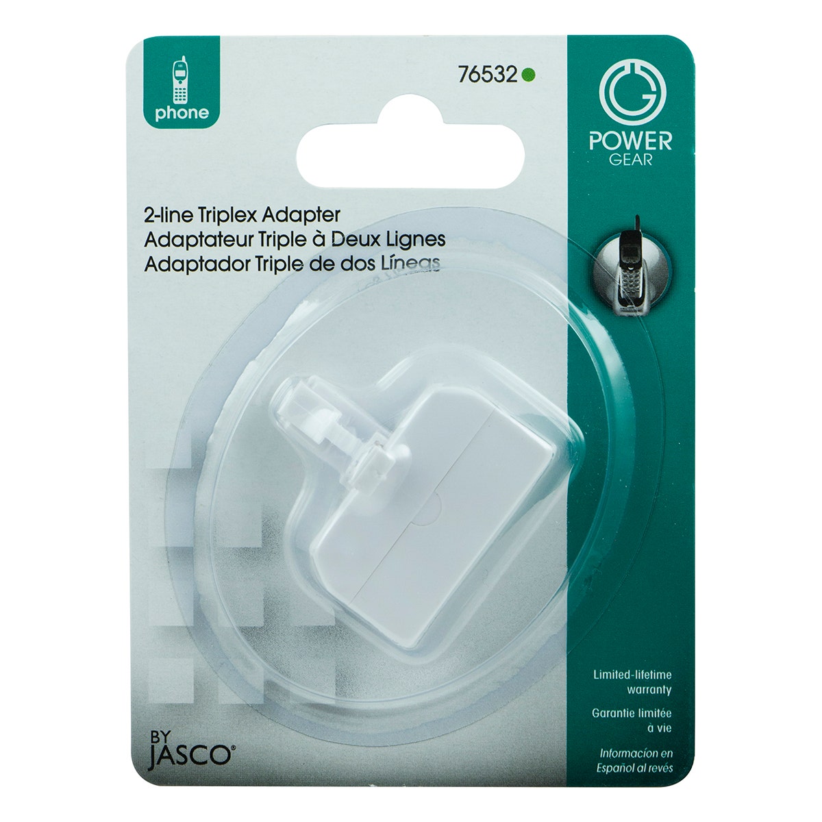 Power Gear 2-Line In-Wall Telephone Triplex Adapter, RJ11, White