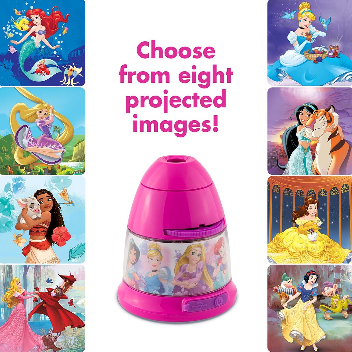 Projectables Disney Princesses Tabletop 8-Image LED Night Light, Pink