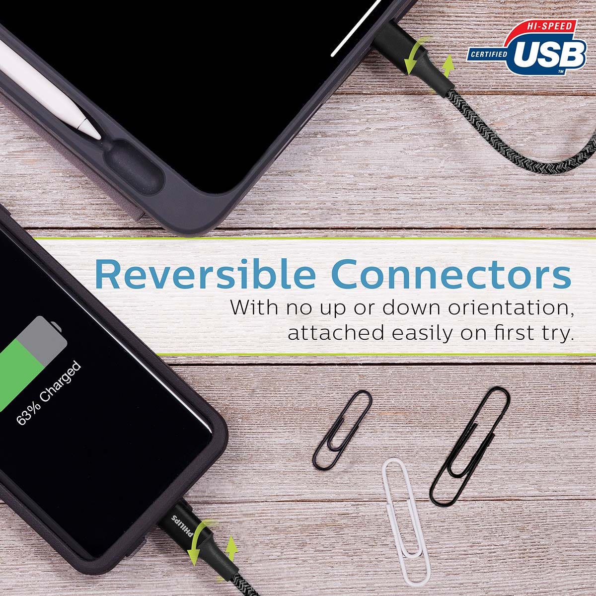 Philips 6in. USB-C to USB-C Braided Charging Cable, Black