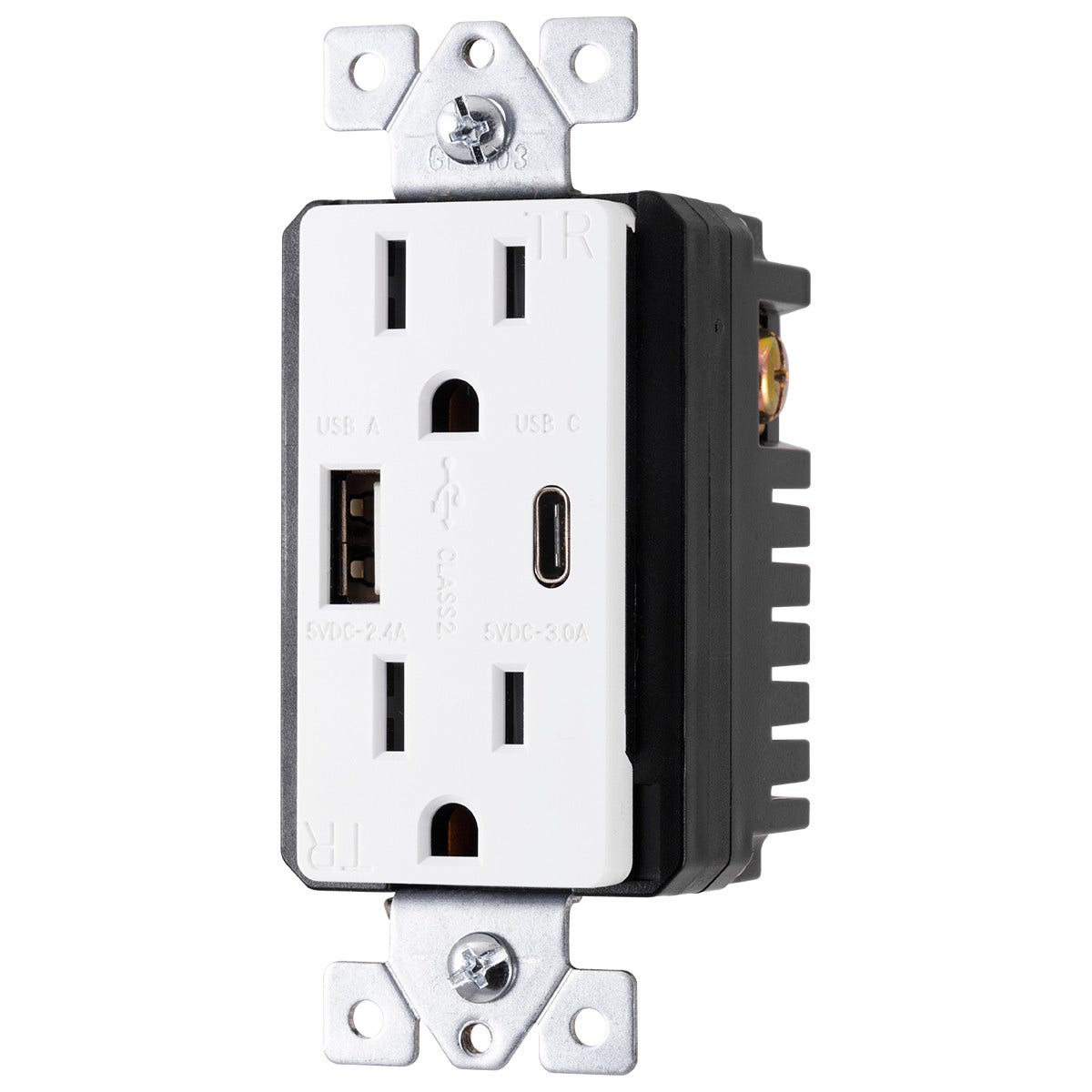 GE UltraPro 2-Outlet 1-USB-C 1-USB Tamper Resistant Receptacle with Changeable Faceplates, White/Almond