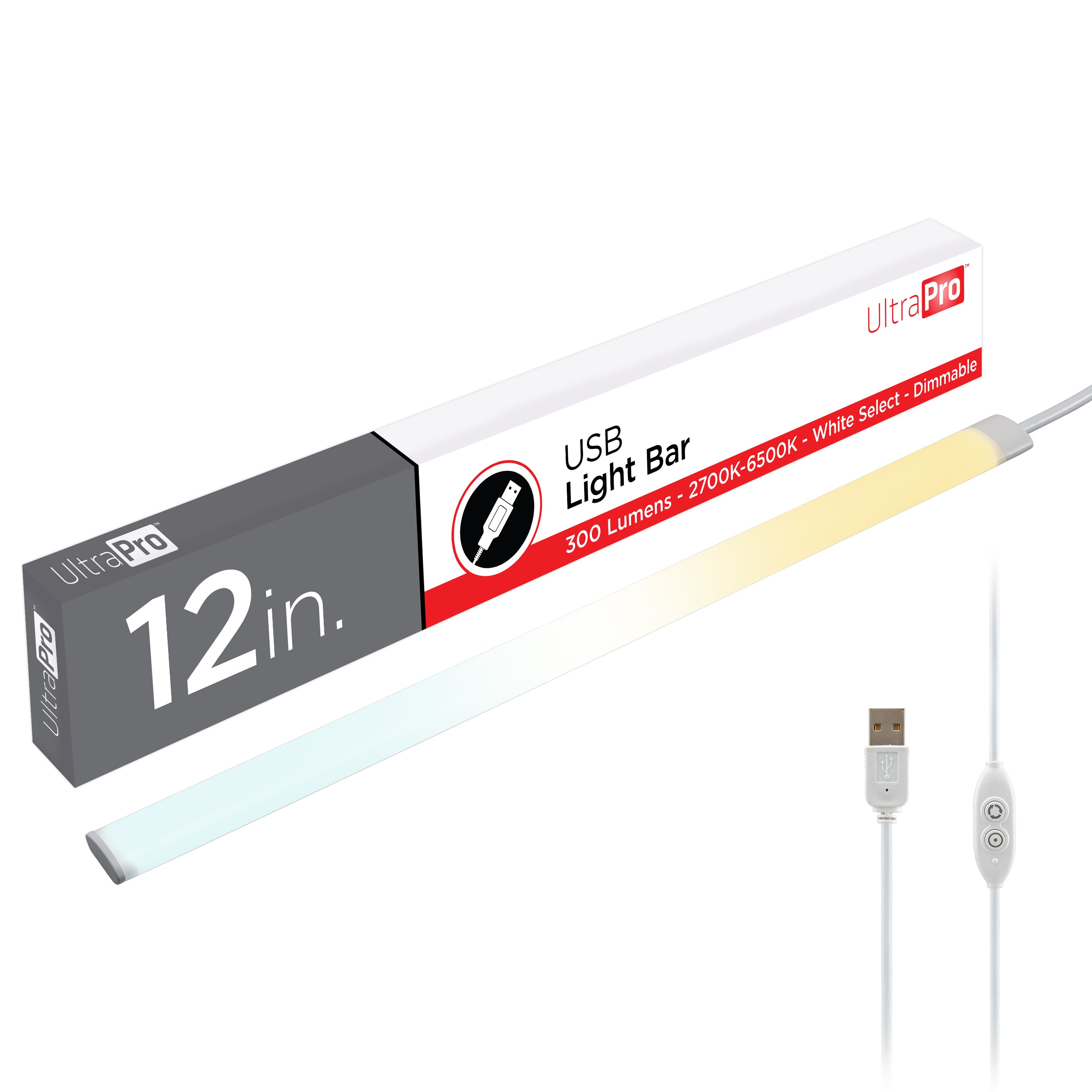 UltraPro USB Light Bar, CCT, 2700K, Dimmable, 12in.