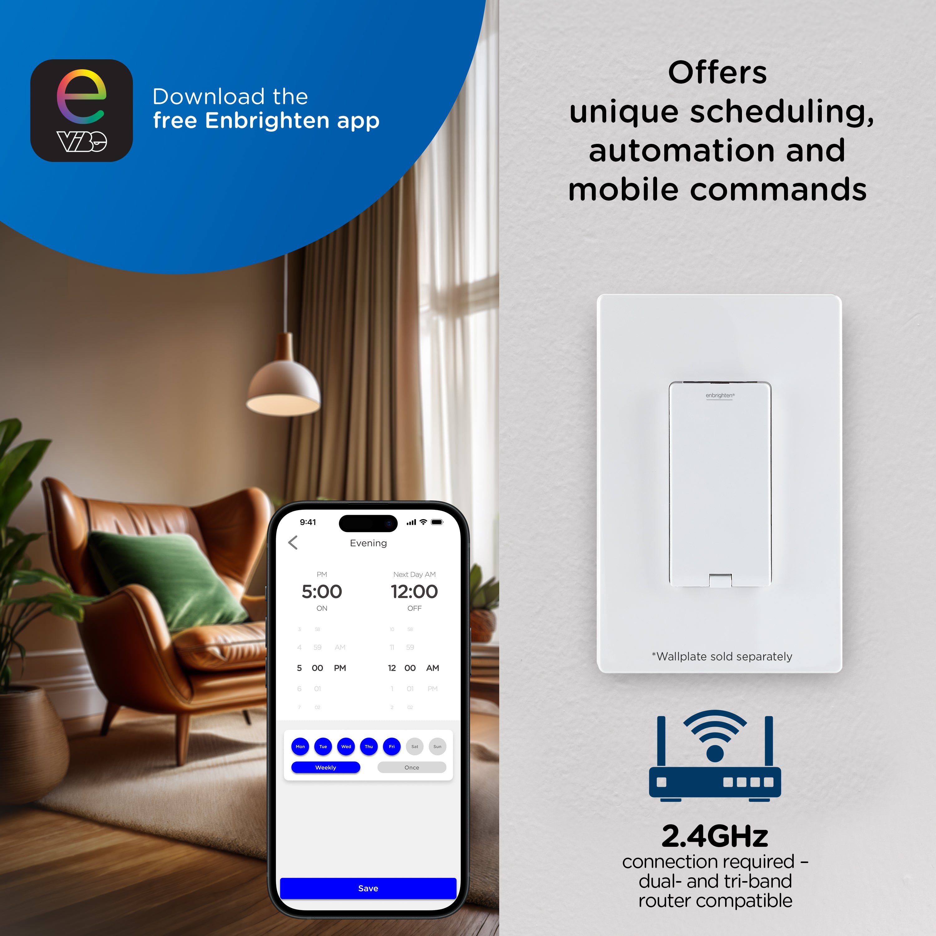 Enbrighten Pro Smart Dimmer Light Switch, Matter, Door, Countdown, MyBright
