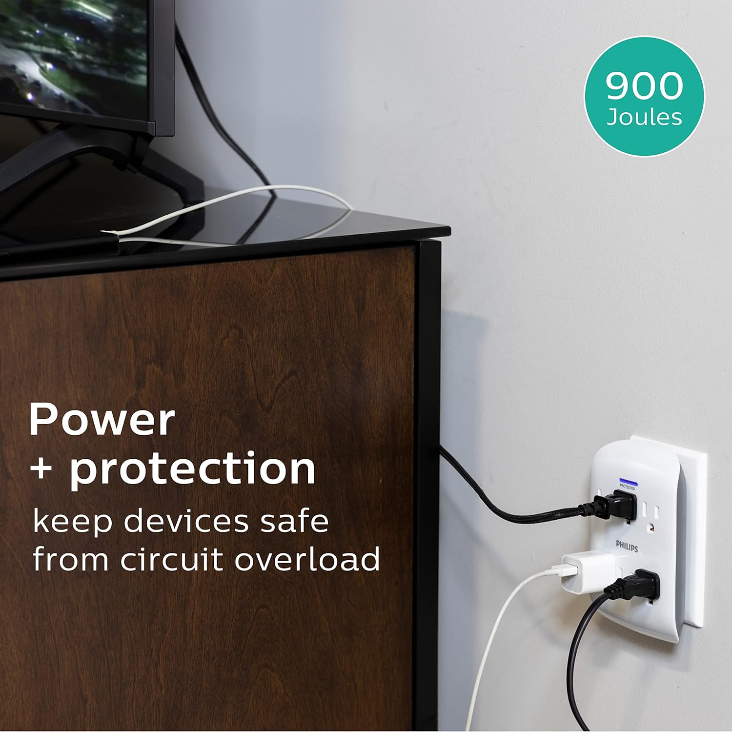 Philips 6-Outlet Surge Protector Wall Tap, White, 4pk
